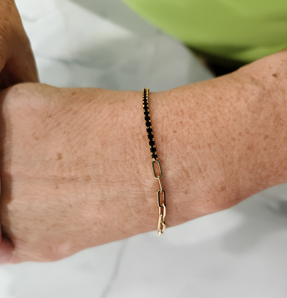 1.32 Carat Black Diamond & Paperclip 50-50 Tennis Bracelet