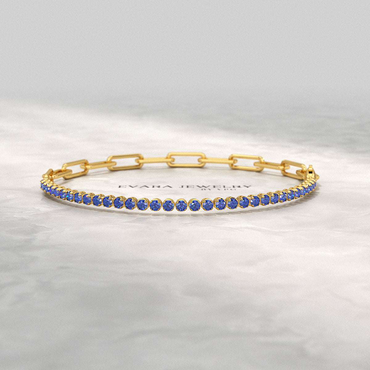 1.36 Carat Natural Blue Sapphire Paperclip 50-50 Tennis Bracelet