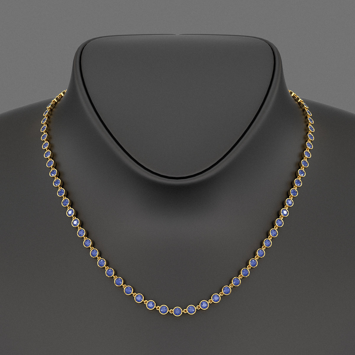 9.25 Carats Natural Blue Sapphire Choker Necklace in 18K White Gold