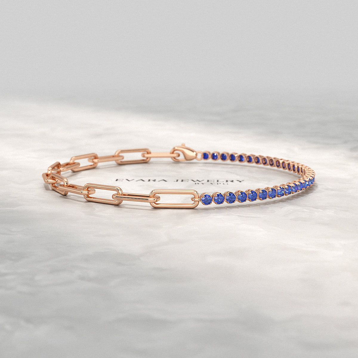 1.36 Carat Natural Blue Sapphire Paperclip 50-50 Tennis Bracelet