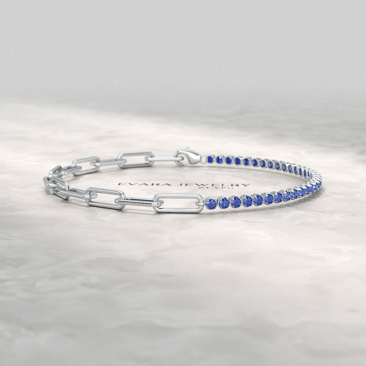 1.36 Carat Natural Blue Sapphire Paperclip 50-50 Tennis Bracelet