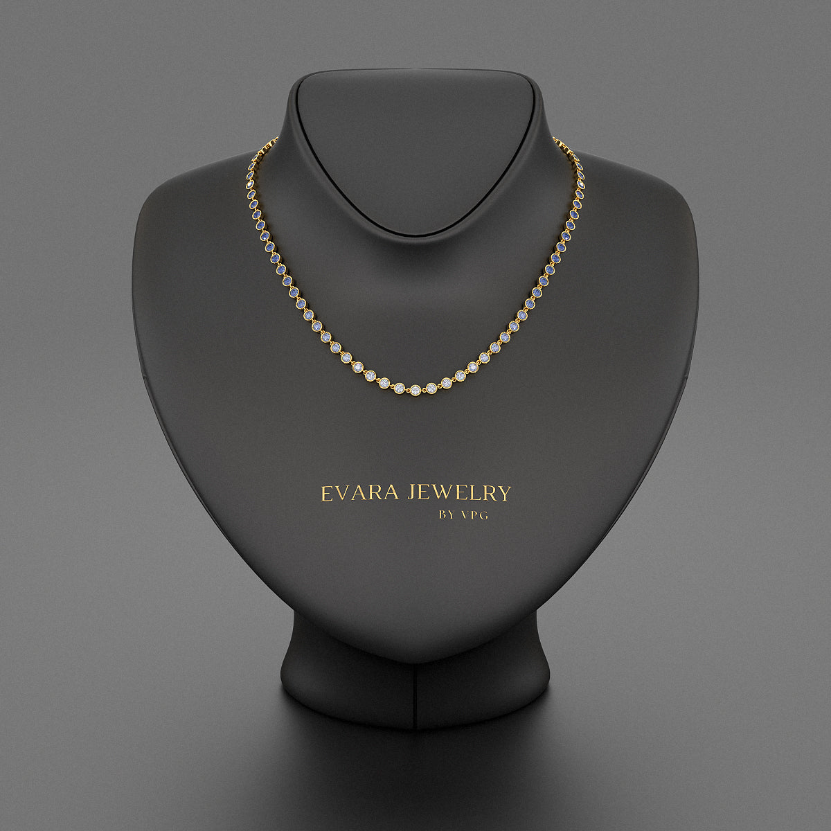 9.32 Carats Natural Ombre Blue Sapphire Choker Necklace in 18K White Gold