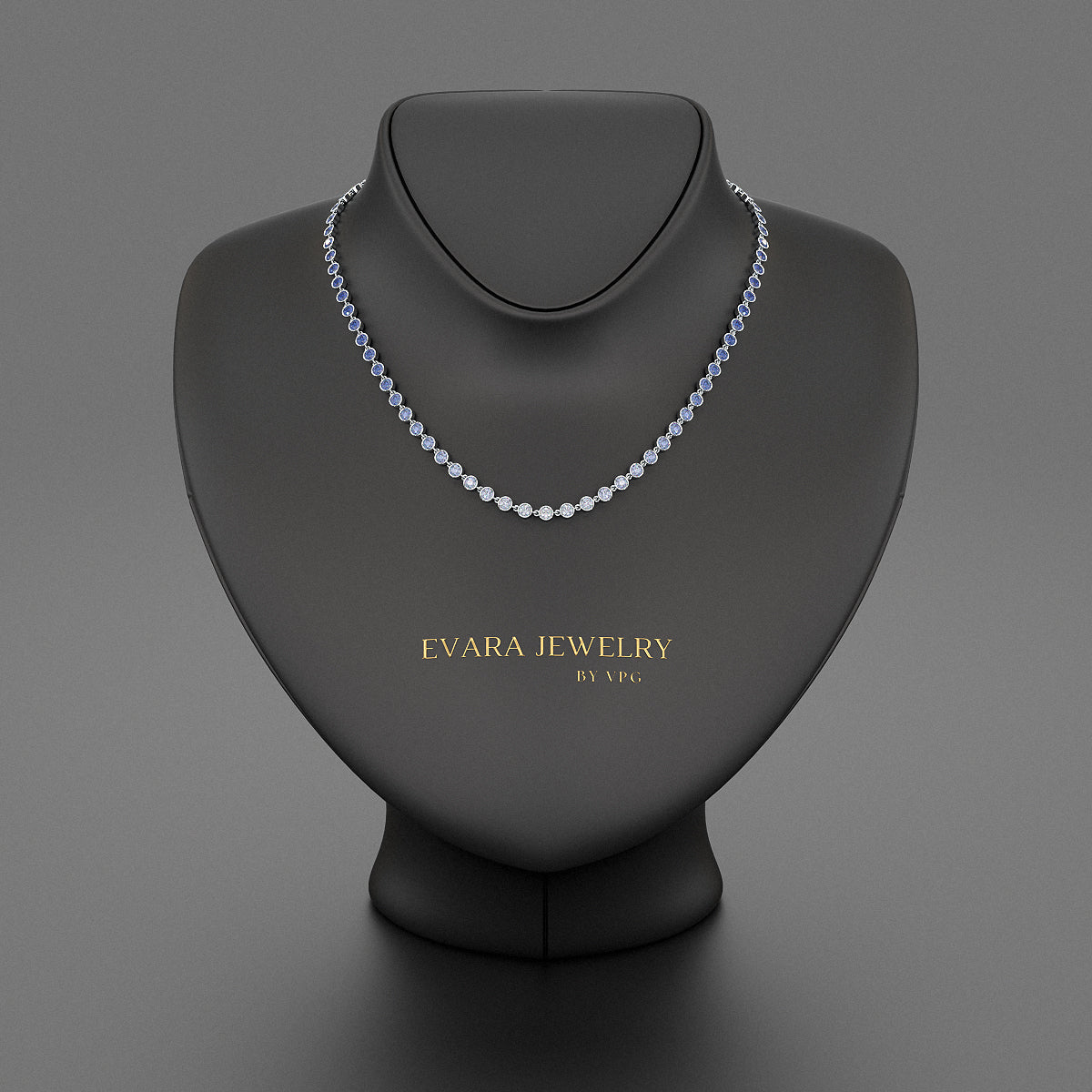 9.32 Carats Natural Ombre Blue Sapphire Choker Necklace in 18K White Gold
