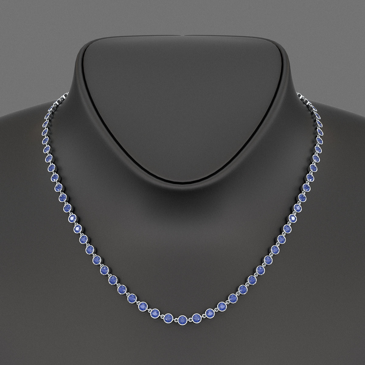 9.25 Carats Natural Blue Sapphire Choker Necklace in 18K White Gold