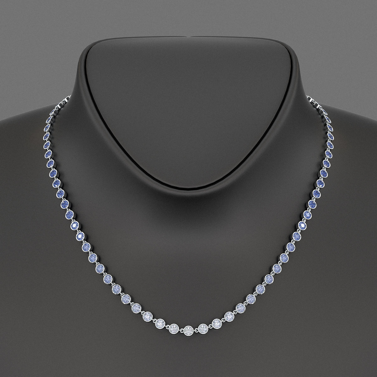 9.32 Carats Natural Ombre Blue Sapphire Choker Necklace in 18K White Gold