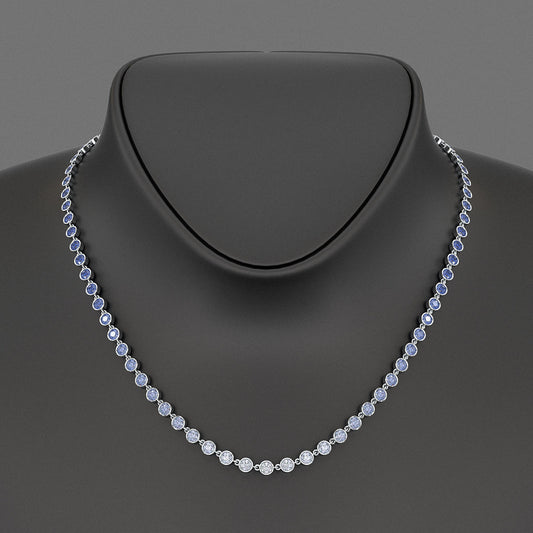 9.32 Carats Natural Ombre Blue Sapphire Choker Necklace in 18K White Gold