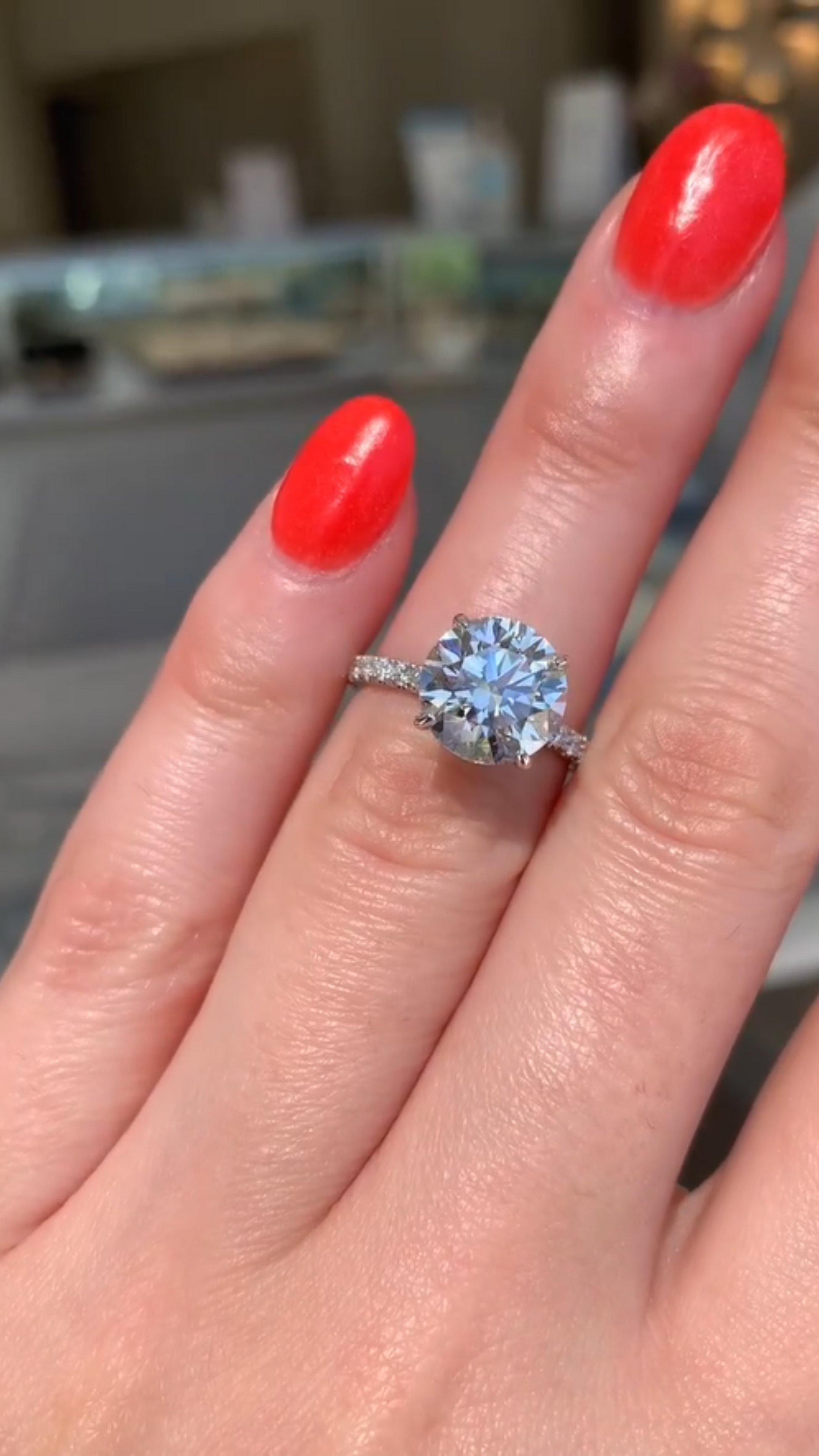 3 Carat Round Cut 4 Prong Engagement Ring with Pave Band - Evara Jewelry LLC