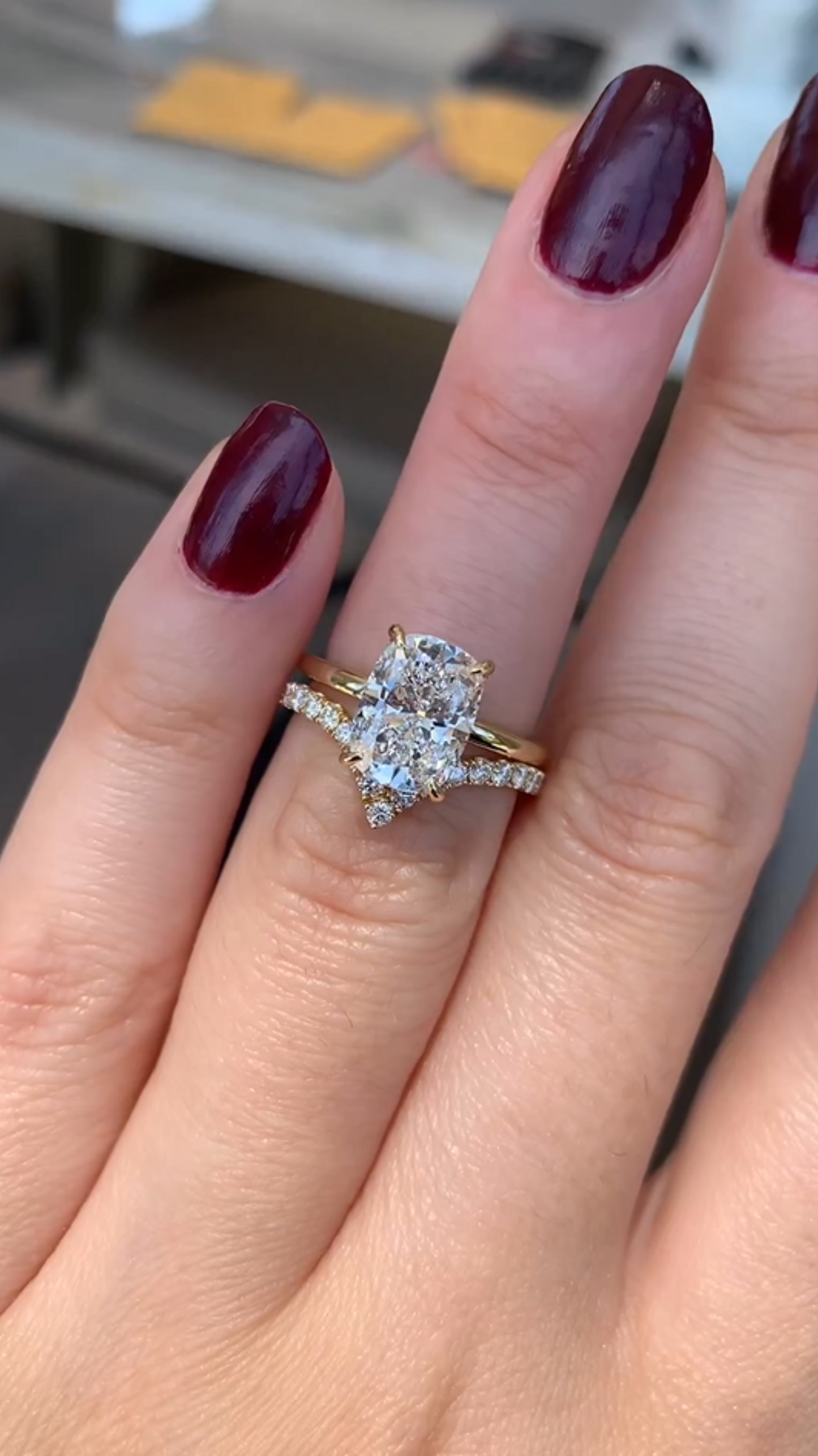 2 Carat Elongated Cushion Cut Two Tone Wedding Ring - Evara Jewelry LLC