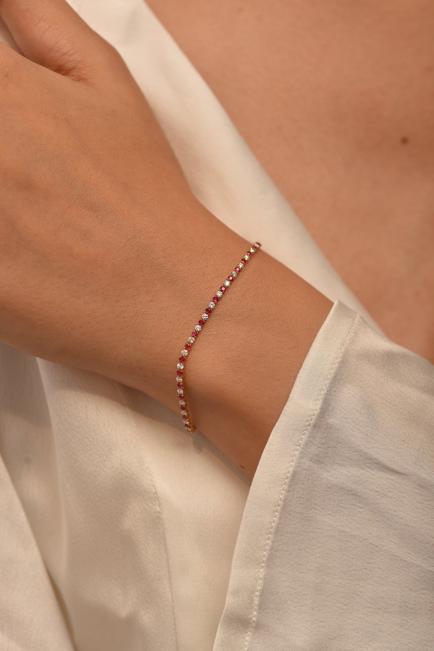 Custom Natural Ruby & Diamond Tennis Bracelet in 14K/18K Gold