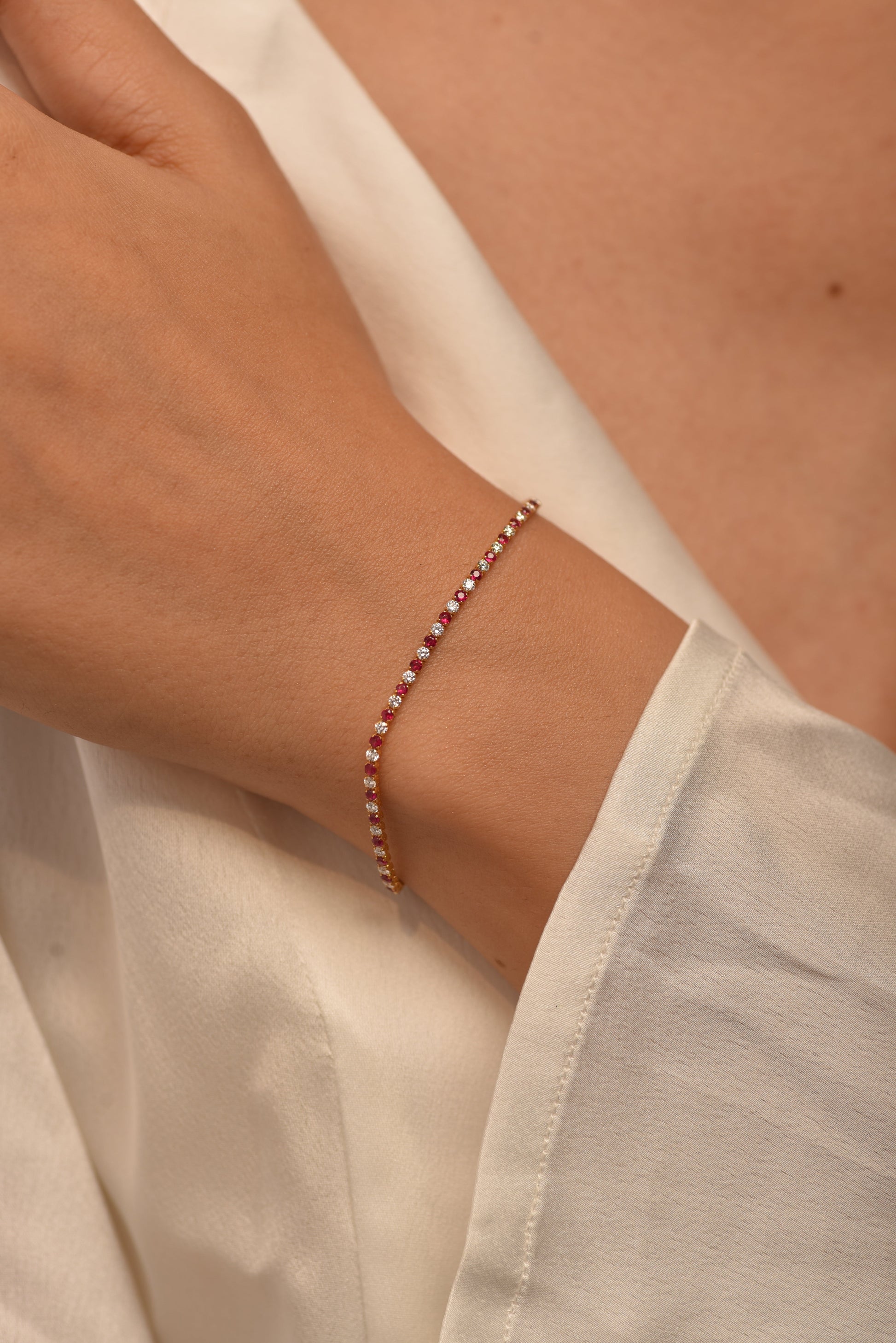 Custom Natural Ruby & Diamond Tennis Bracelet in 14K/18K Gold