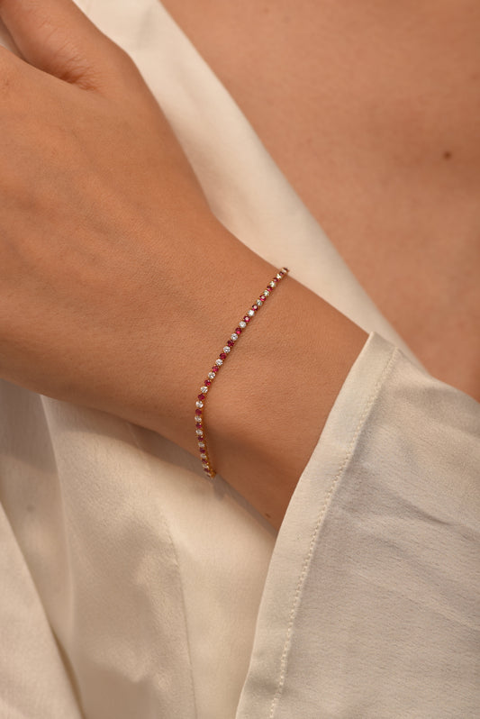 Custom Natural Ruby & Diamond Tennis Bracelet in 14K/18K Gold