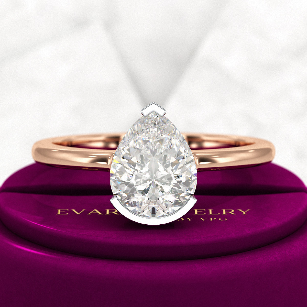2 Carat Pear Cut Diamond Half Bezel Set Solitaire Engagement Ring - Evara Jewelry LLC