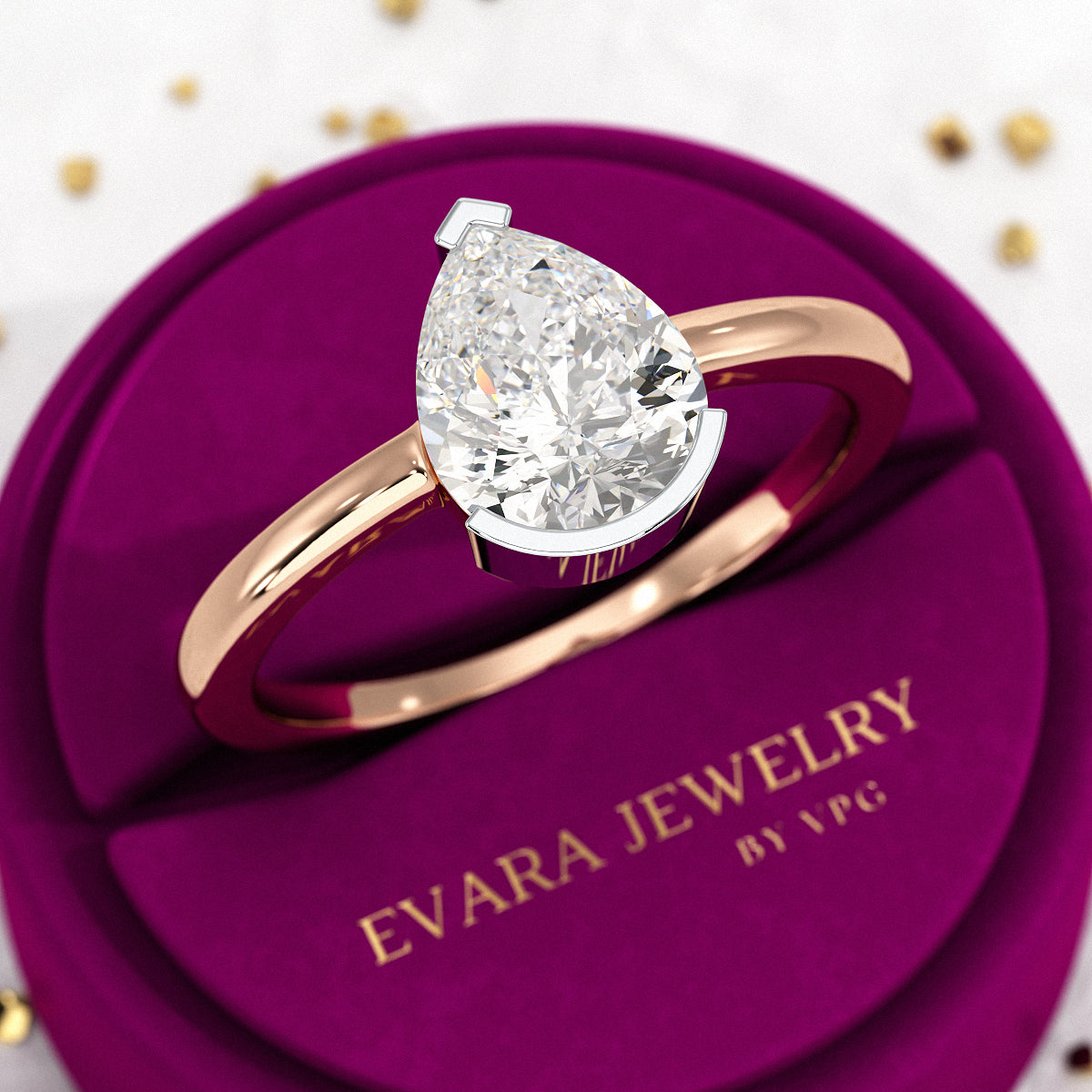 2 Carat Pear Cut Diamond Half Bezel Set Solitaire Engagement Ring - Evara Jewelry LLC