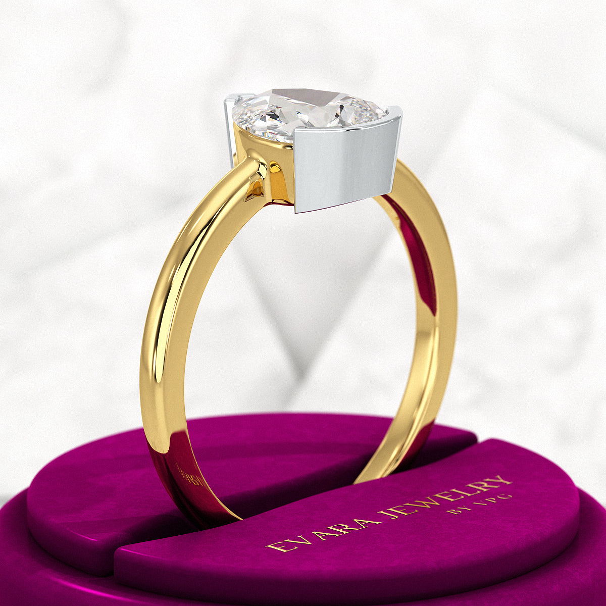 2 Carat Pear Cut Diamond Half Bezel Set Solitaire Engagement Ring - Evara Jewelry LLC