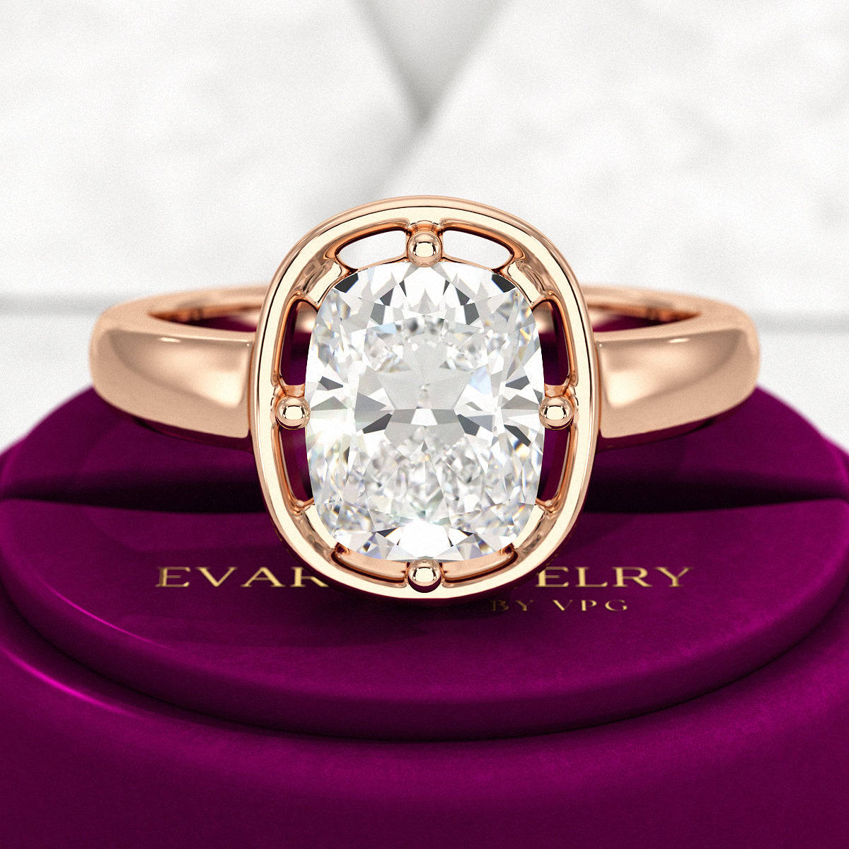 2.50 Carat Elongated Cushion Cut Diamond Minimalist Engagement Ring - Evara Jewelry LLC