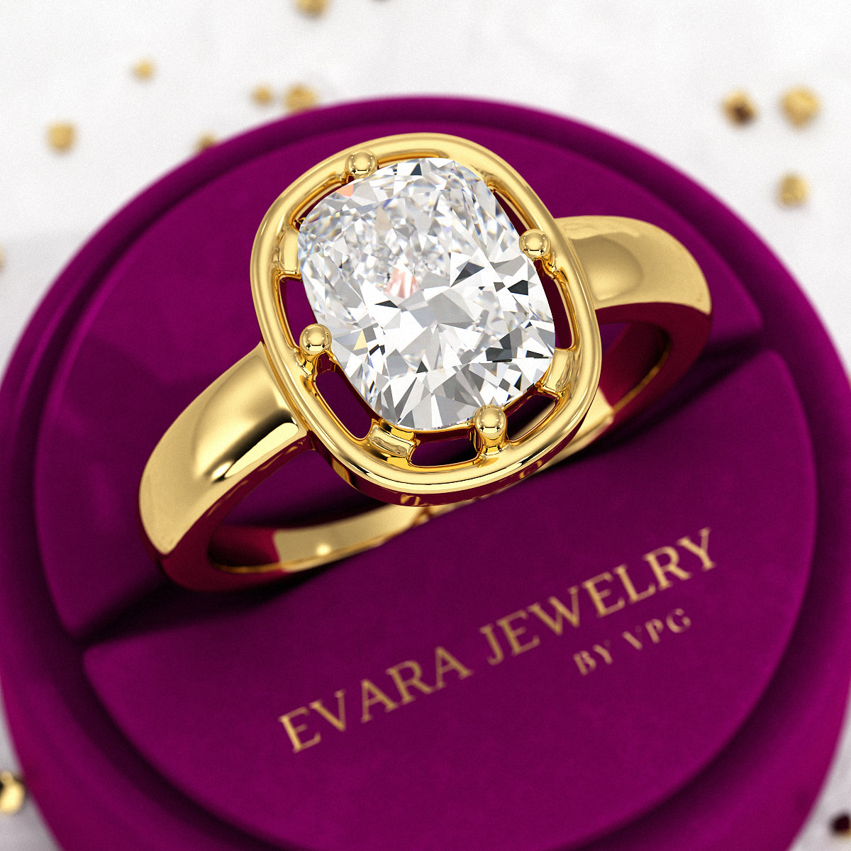 2.50 Carat Elongated Cushion Cut Diamond Minimalist Engagement Ring - Evara Jewelry LLC