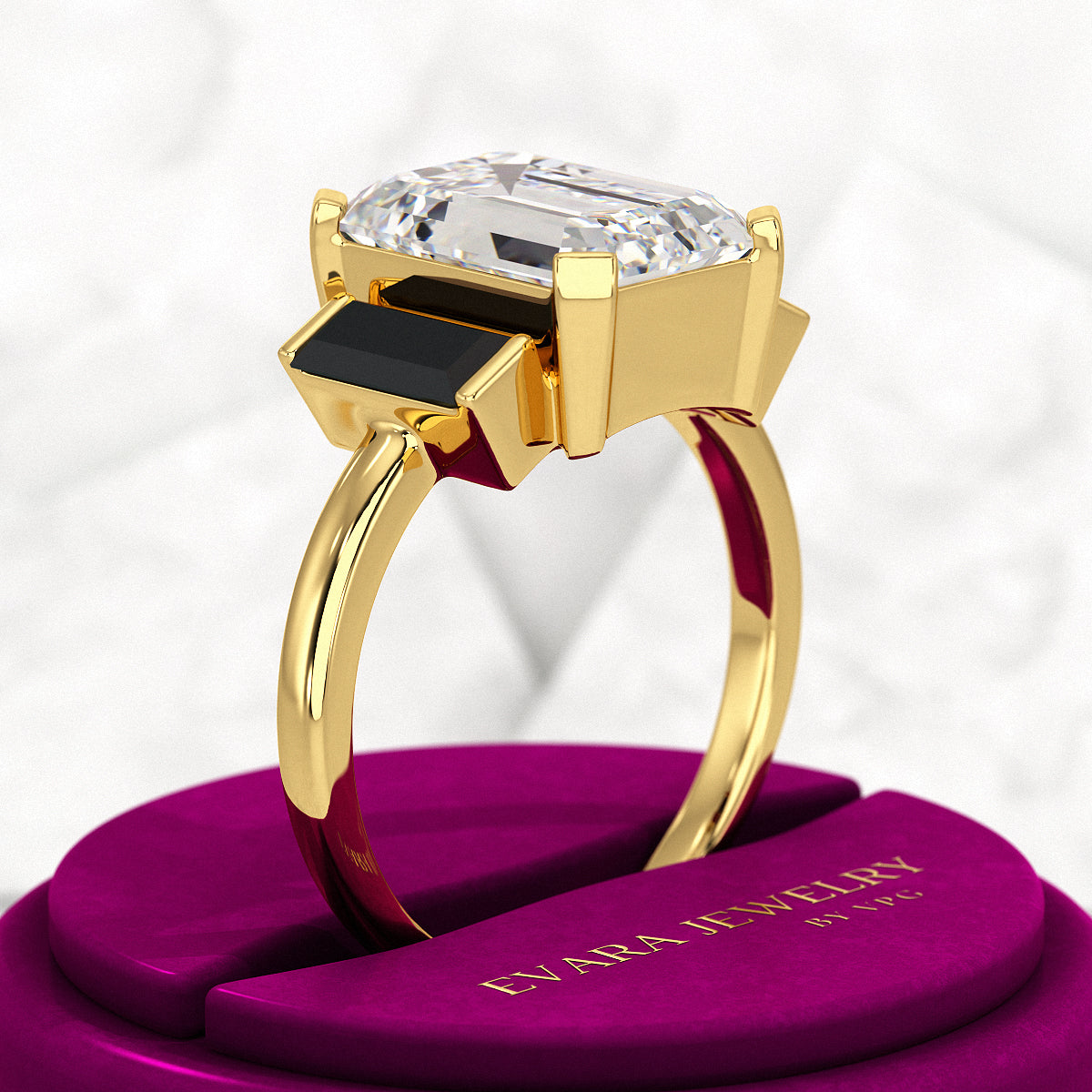3 Carat Emerald Cut Art Deco Lab Grown Diamond Engagement Ring - Evara Jewelry LLC