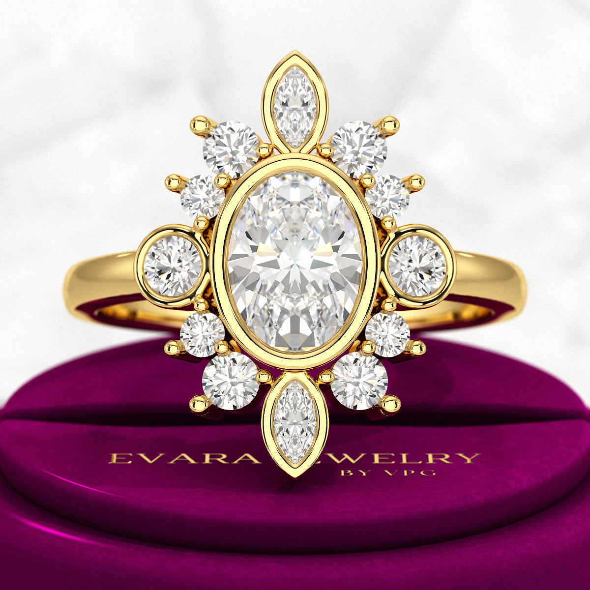 1.72 TCW Oval Diamond Art Deco Wedding Ring - Evara Jewelry LLC