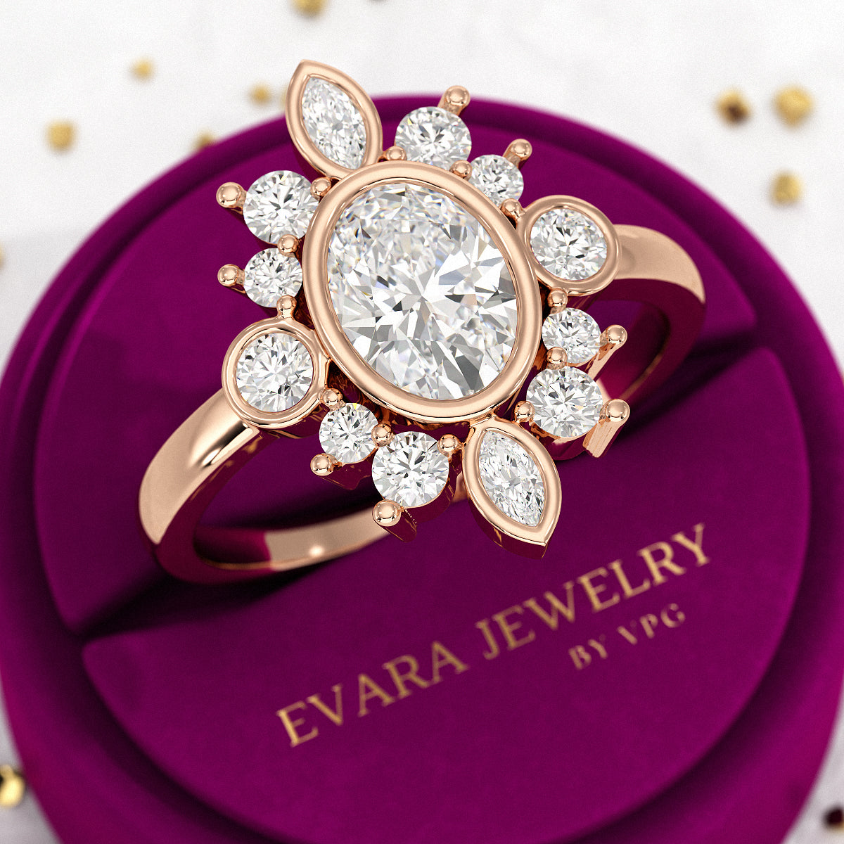 1.72 TCW Oval Diamond Art Deco Wedding Ring - Evara Jewelry LLC