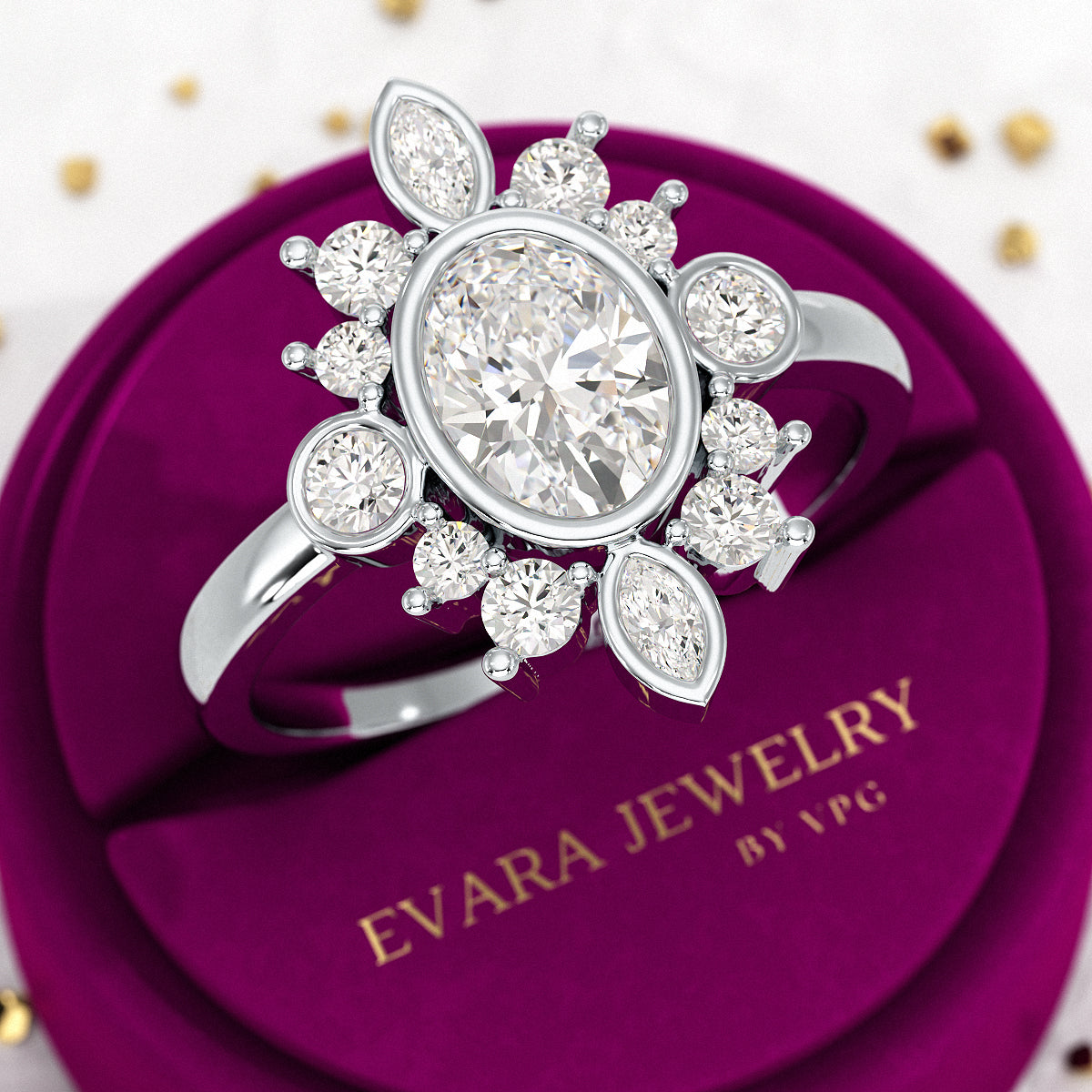 1.72 TCW Oval Diamond Art Deco Wedding Ring - Evara Jewelry LLC