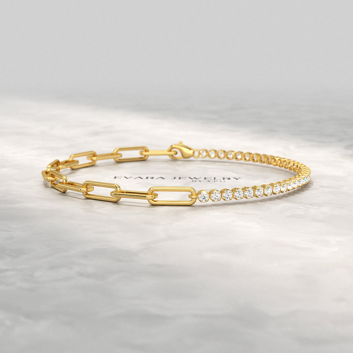 1.38 Carats Diamond & Paperclip 50-50 Tennis Bracelet - Lab Grown Diamond