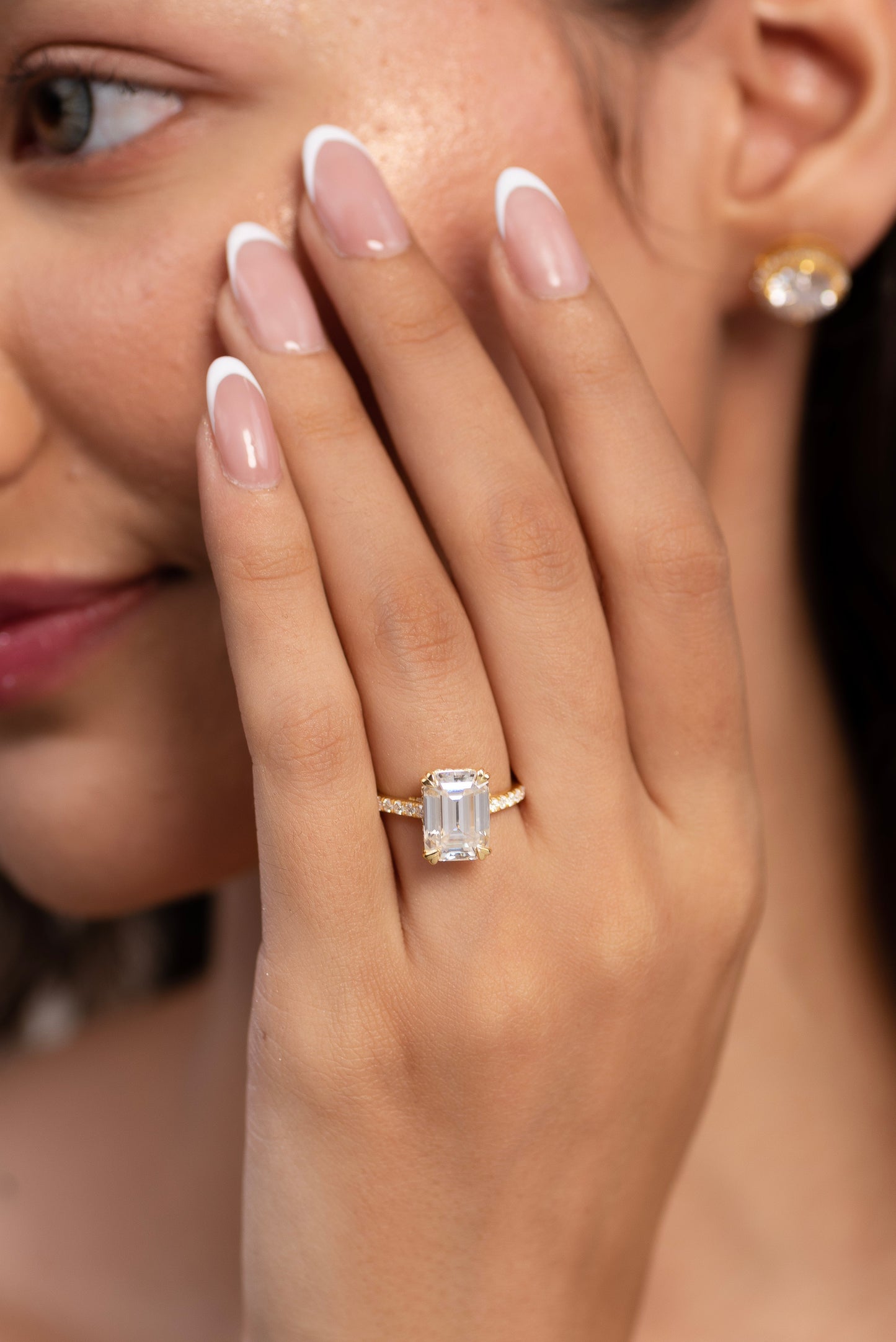 5 Carat Emerald Cut Diamond French Pave Band Engagement Ring