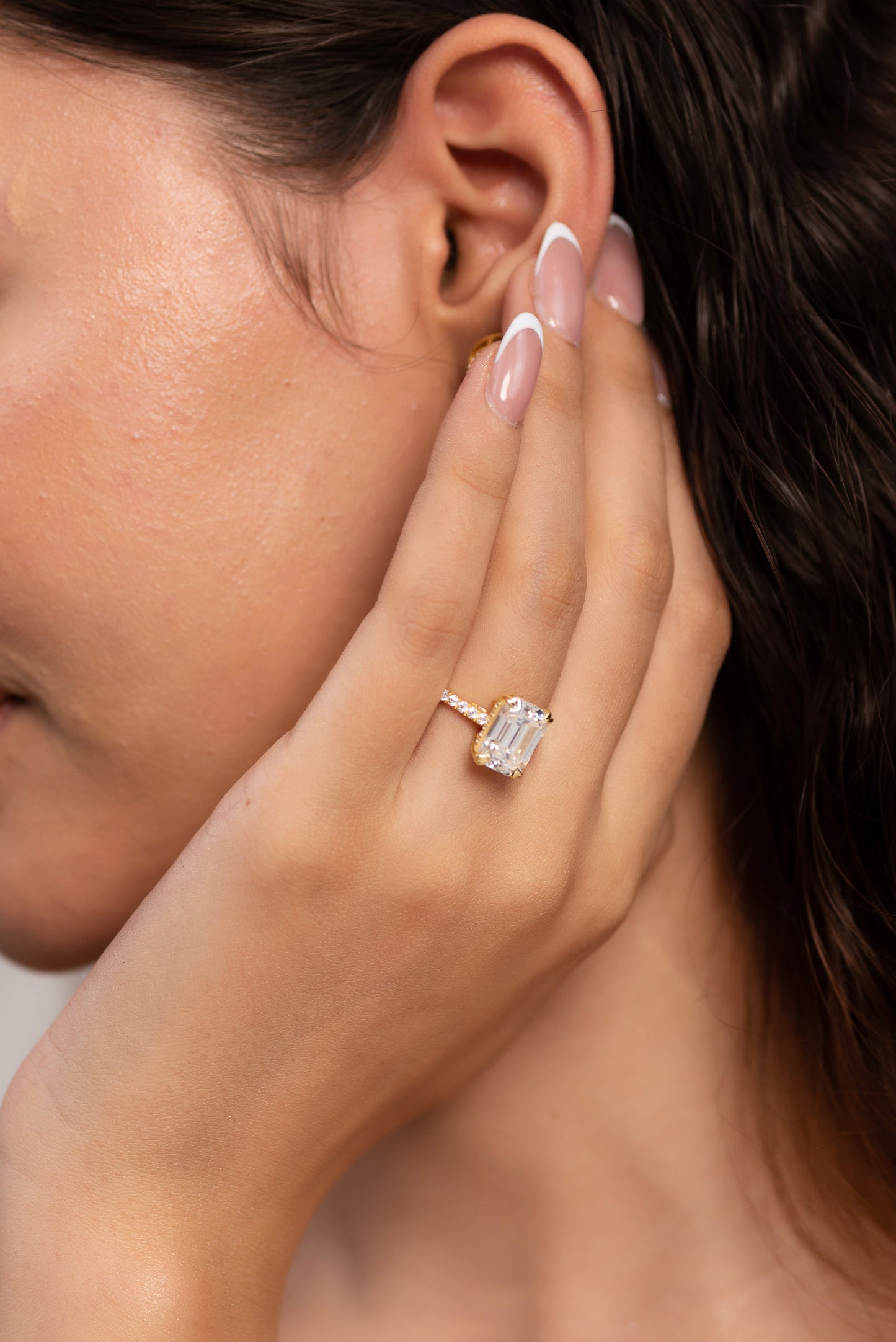 5 Carat Emerald Cut Diamond French Pave Band Engagement Ring