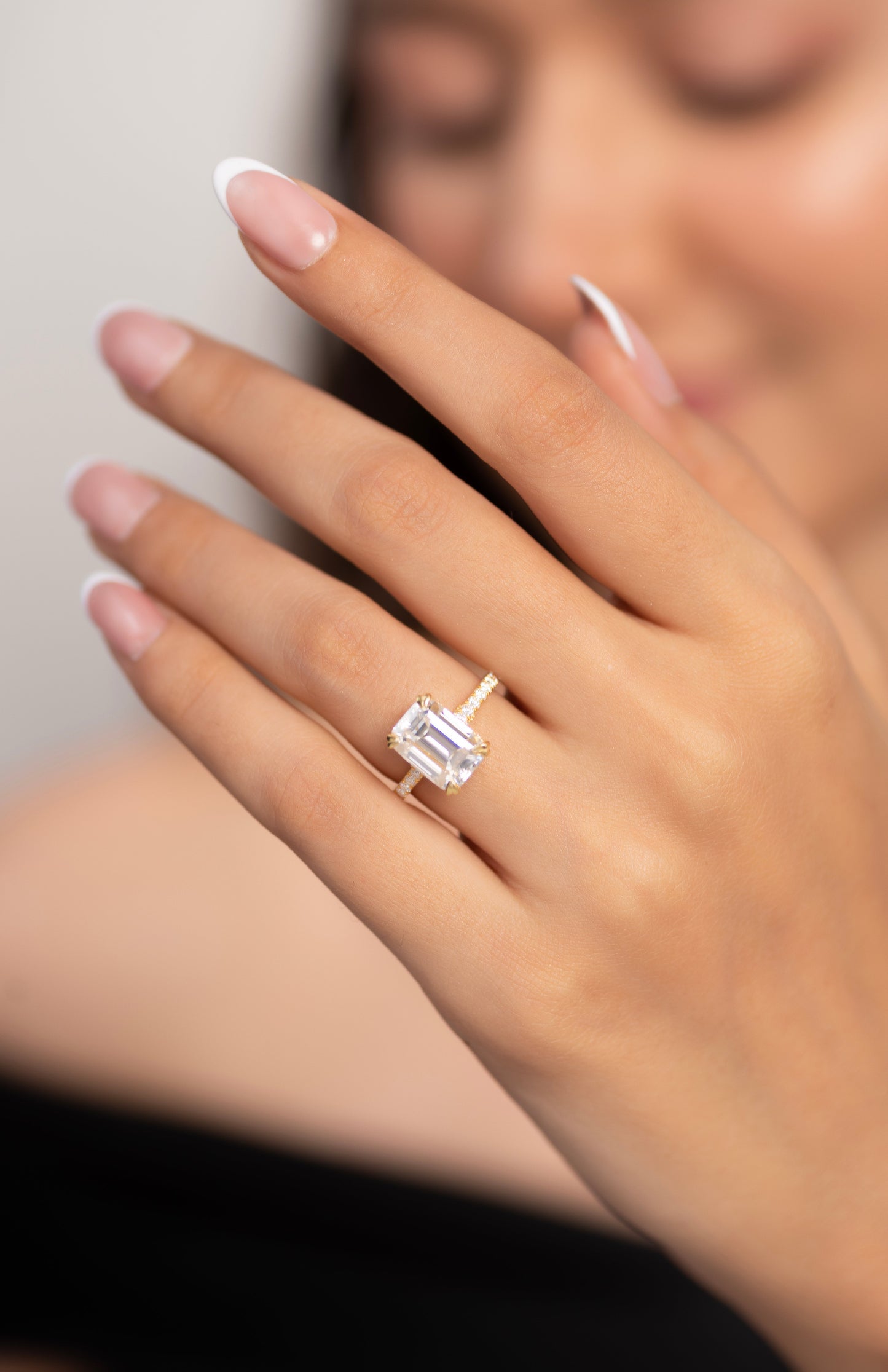 5 Carat Emerald Cut Diamond French Pave Band Engagement Ring