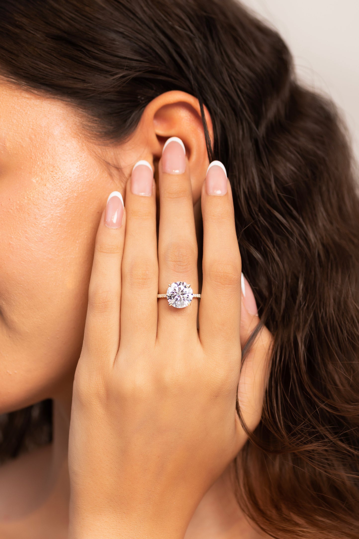 5 Carat Round Cut Diamond Thin French Pave Engagement Ring