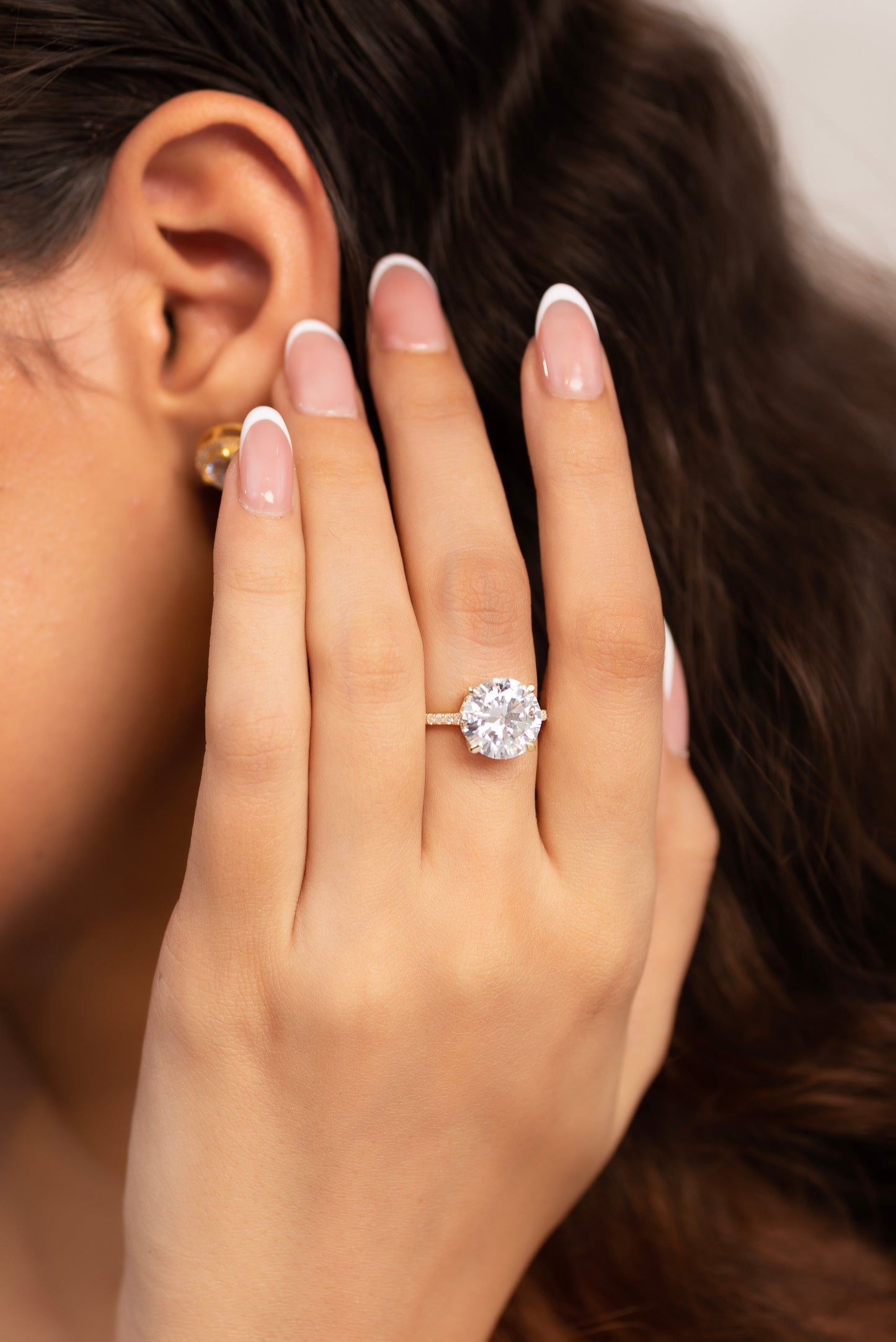 5 Carat Round Cut Diamond Thin French Pave Engagement Ring