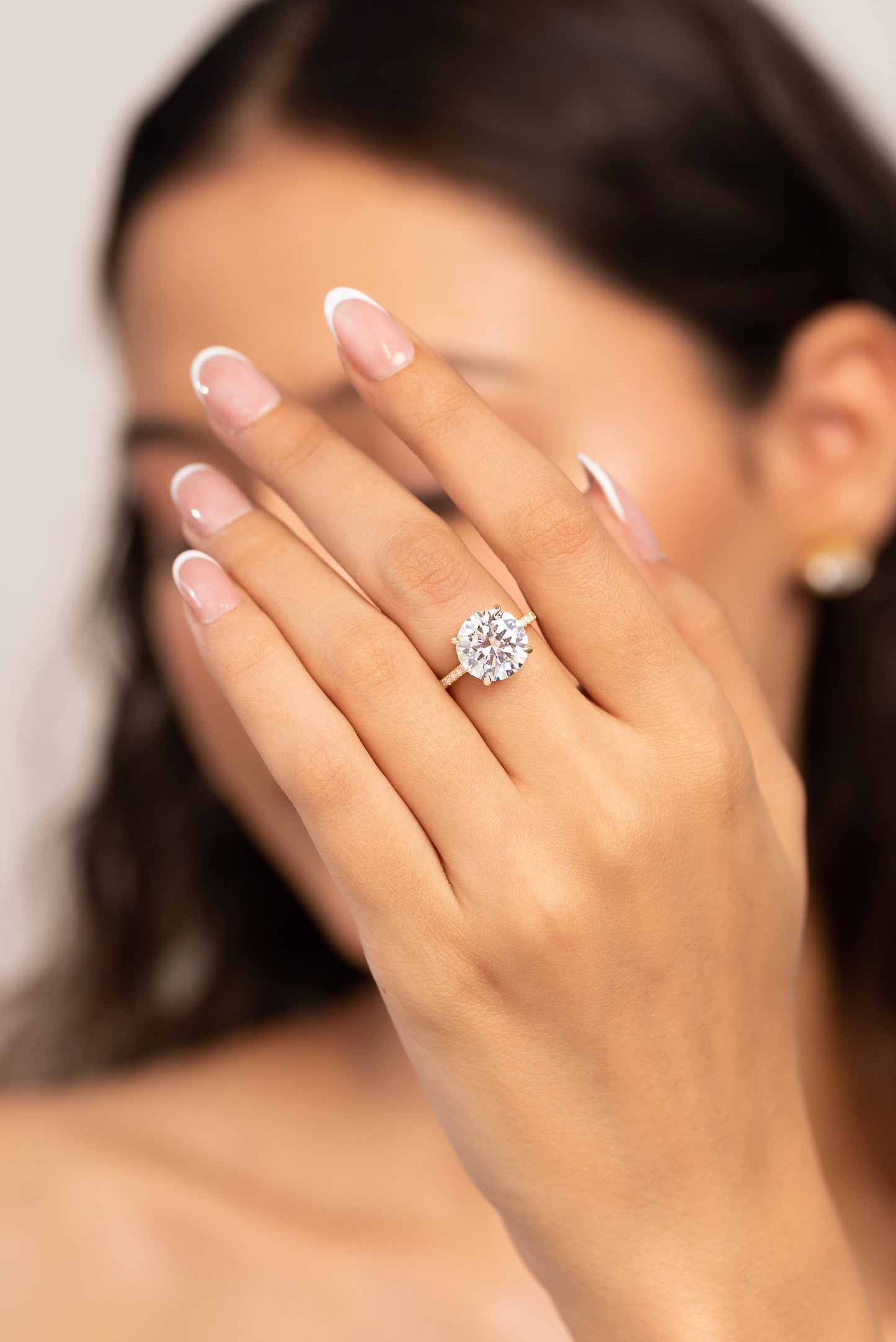 5 Carat Round Cut Diamond Thin French Pave Engagement Ring