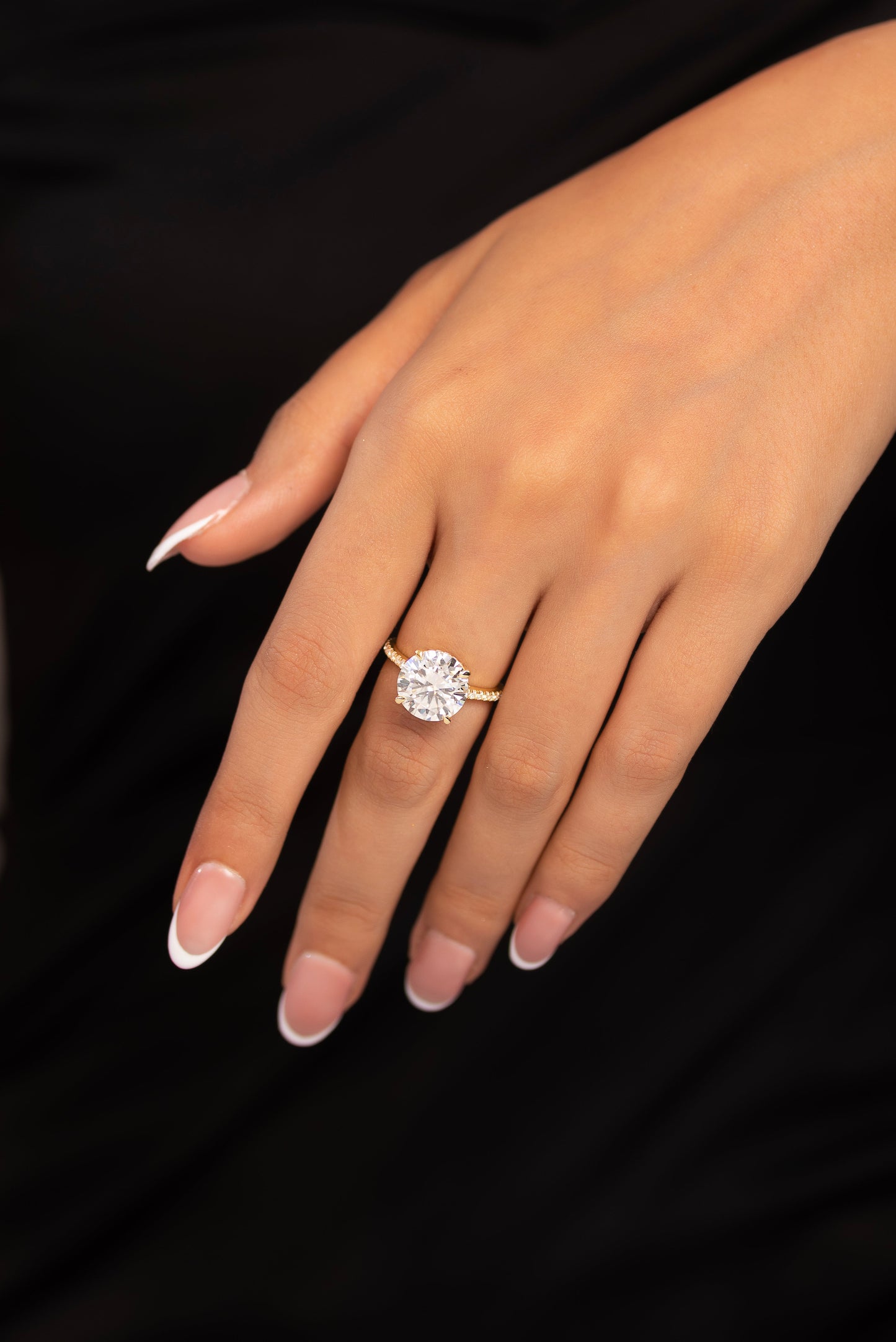 5 Carat Round Cut Diamond Thin French Pave Engagement Ring