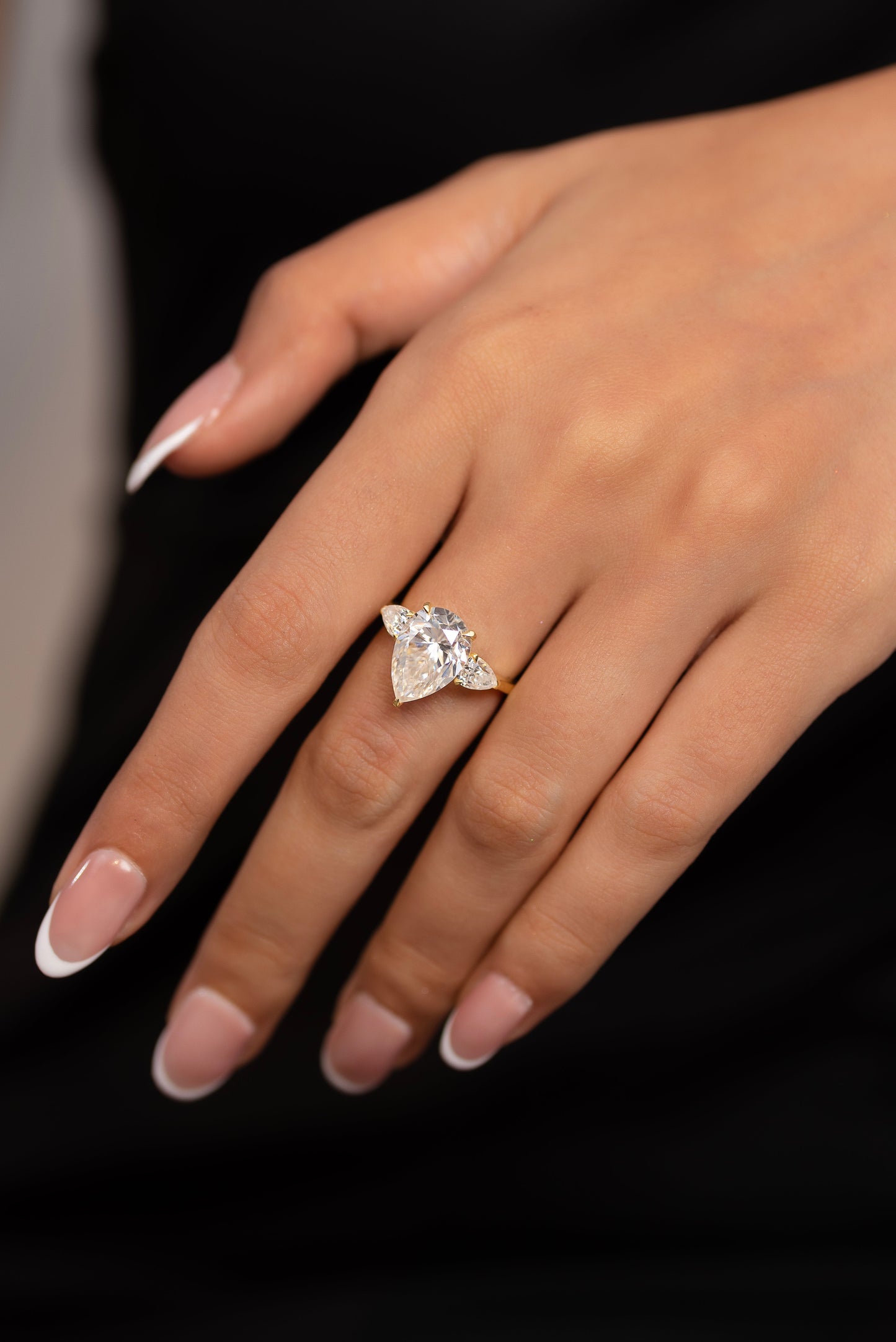 7 Carat Pear Cut Diamond Three Stone Ring with Accent Pear Diamonds