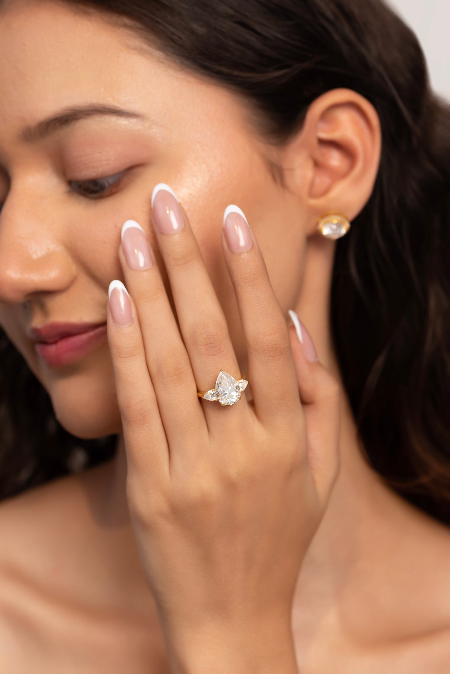 7 Carat Pear Cut Diamond Three Stone Ring with Accent Pear Diamonds