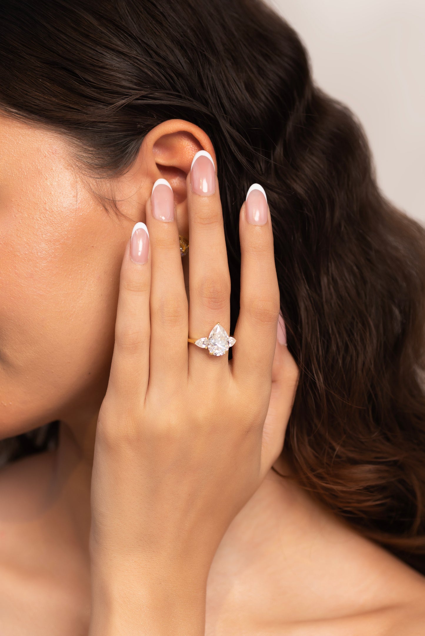 7 Carat Pear Cut Diamond Three Stone Ring with Accent Pear Diamonds