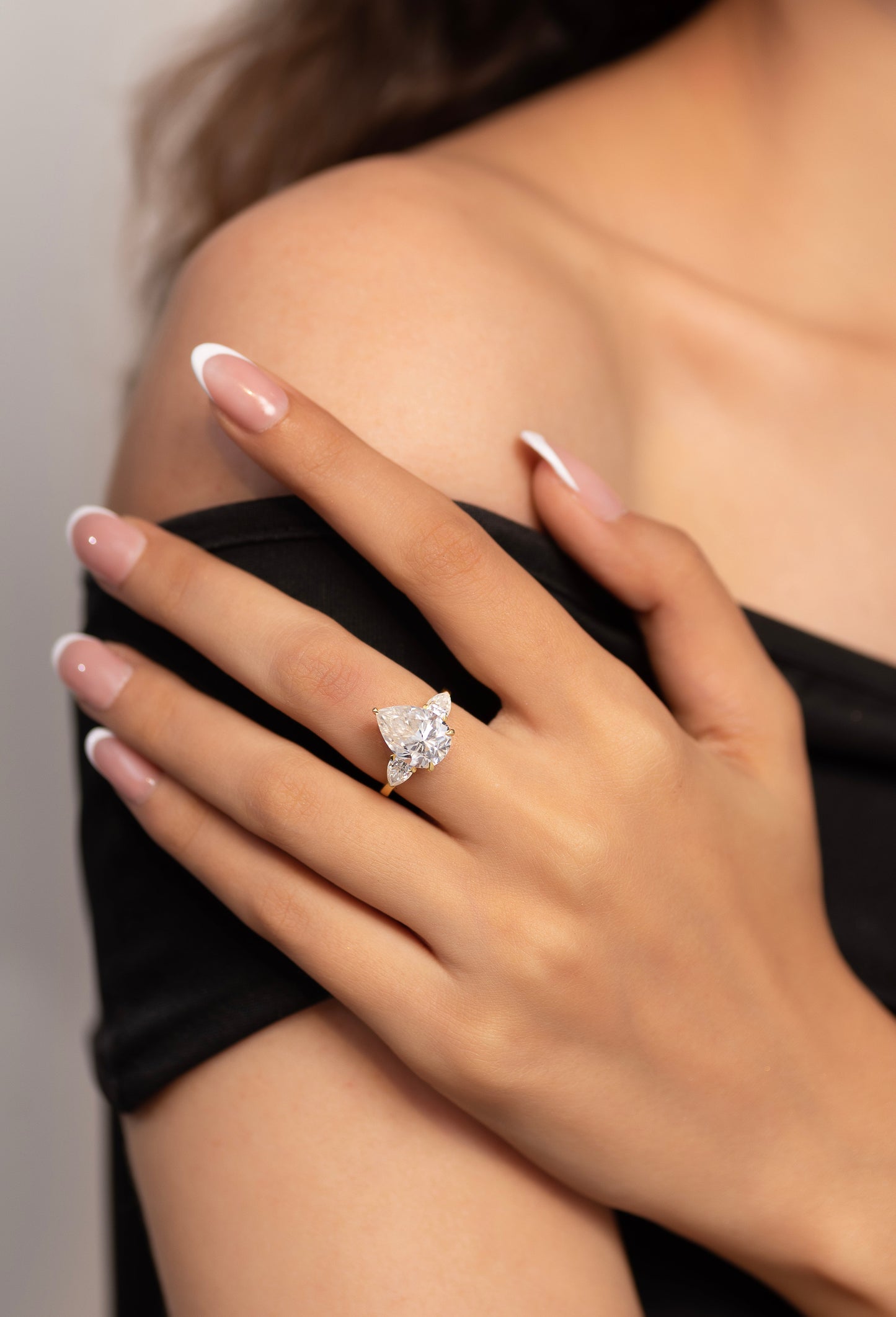 7 Carat Pear Cut Diamond Three Stone Ring with Accent Pear Diamonds