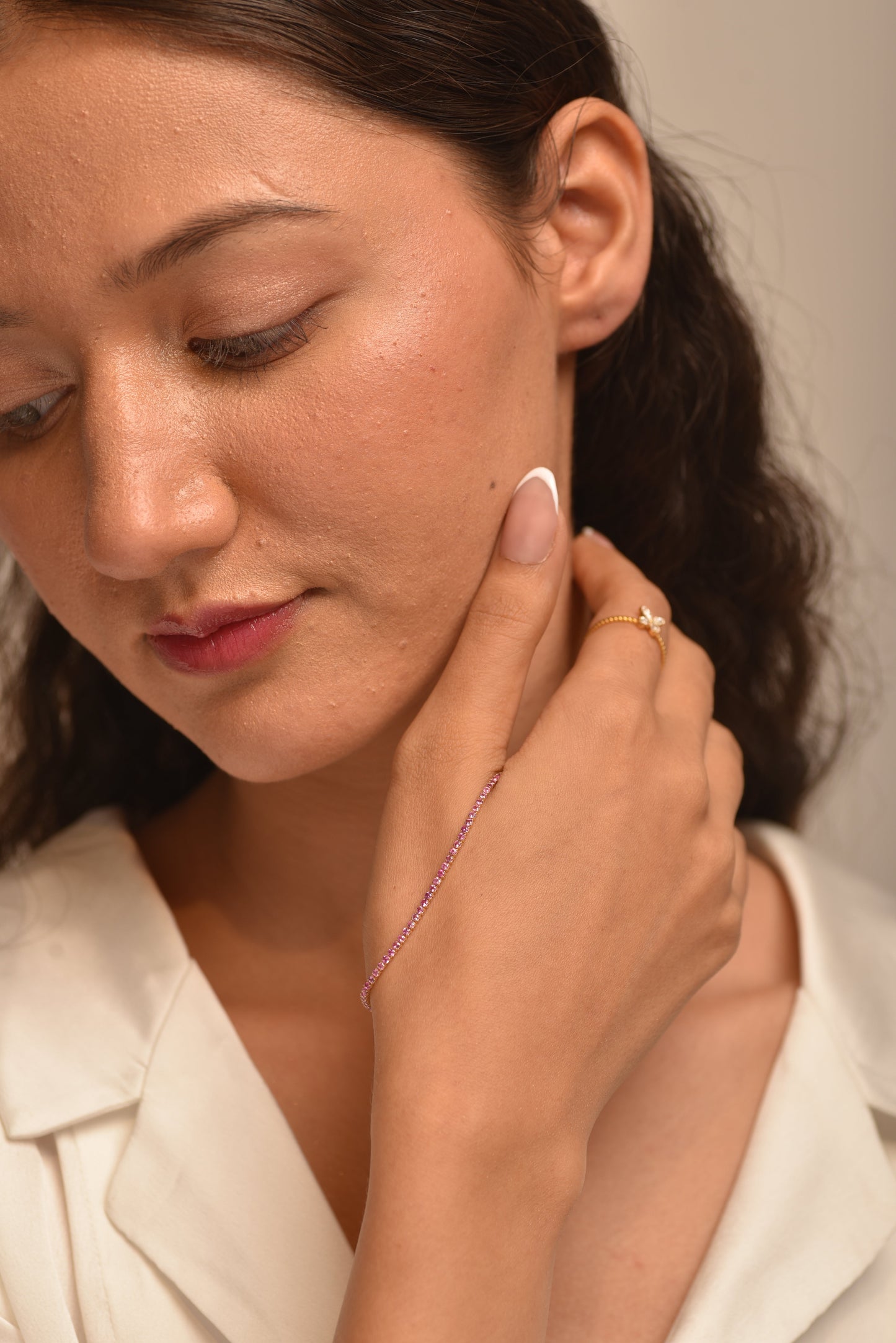 Natural Pink Sapphire Tennis Bracelet in 14K/18K Gold / September Birthstone Bracelet - Evara Jewelry LLC