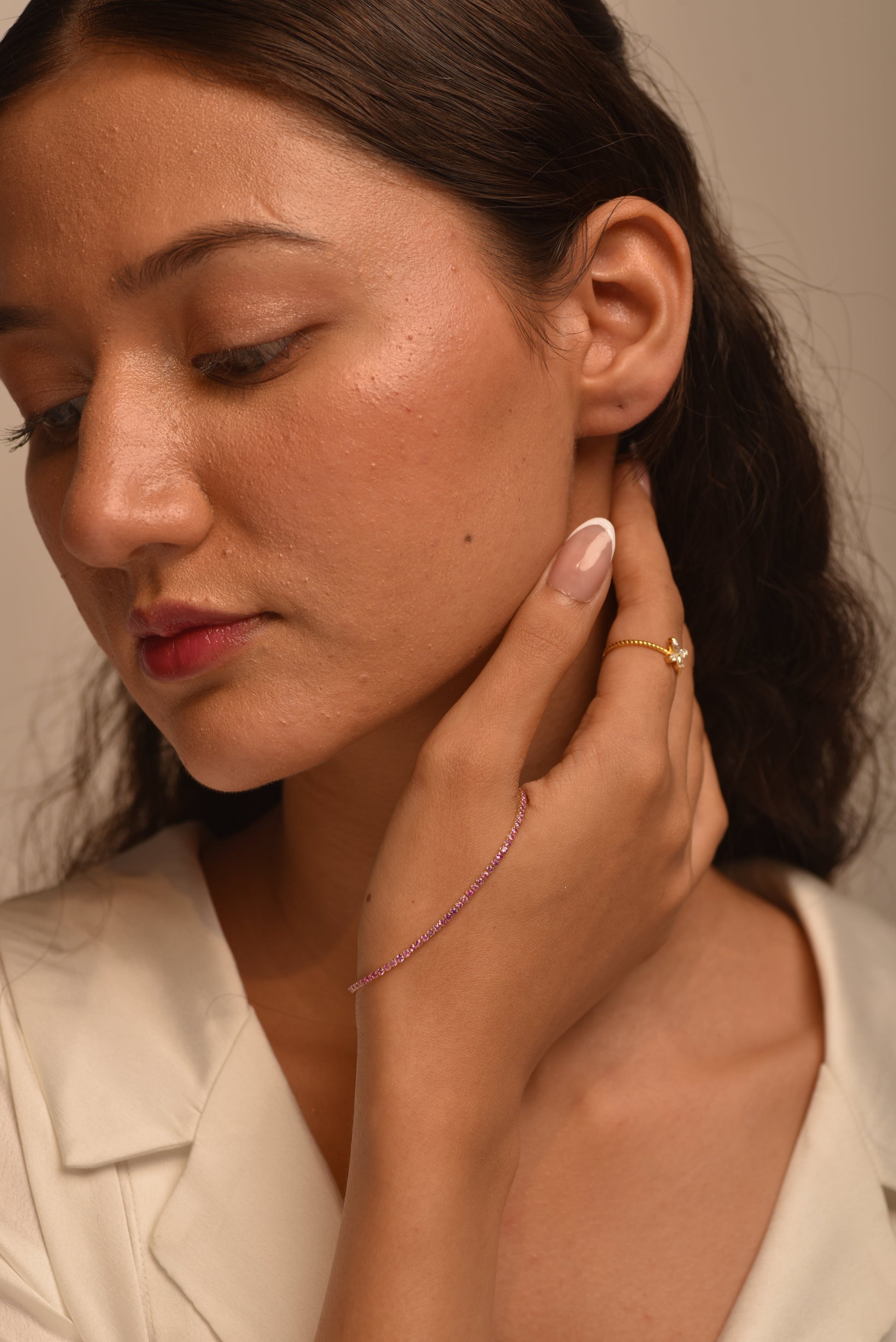 Natural Pink Sapphire Tennis Bracelet in 14K/18K Gold / September Birthstone Bracelet - Evara Jewelry LLC