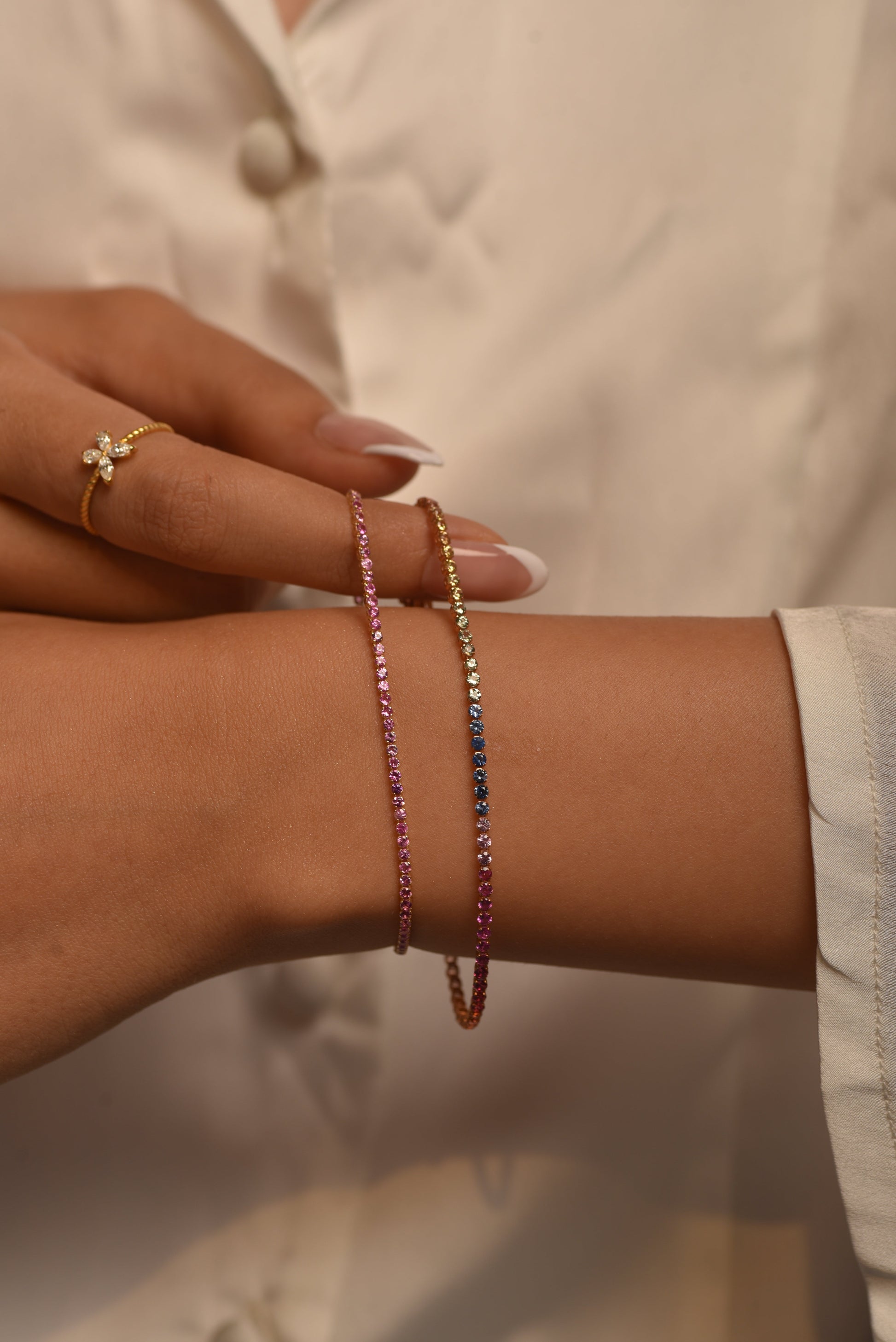 Natural Pink Sapphire Tennis Bracelet in 14K/18K Gold / September Birthstone Bracelet - Evara Jewelry LLC