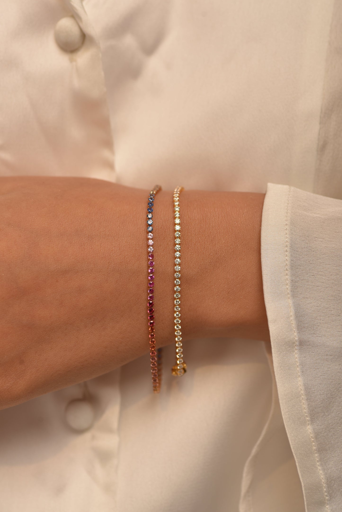 3.18 Carats Natural Rainbow Sapphire Tennis Bracelet in 14K/18K White Gold - Evara Jewelry LLC