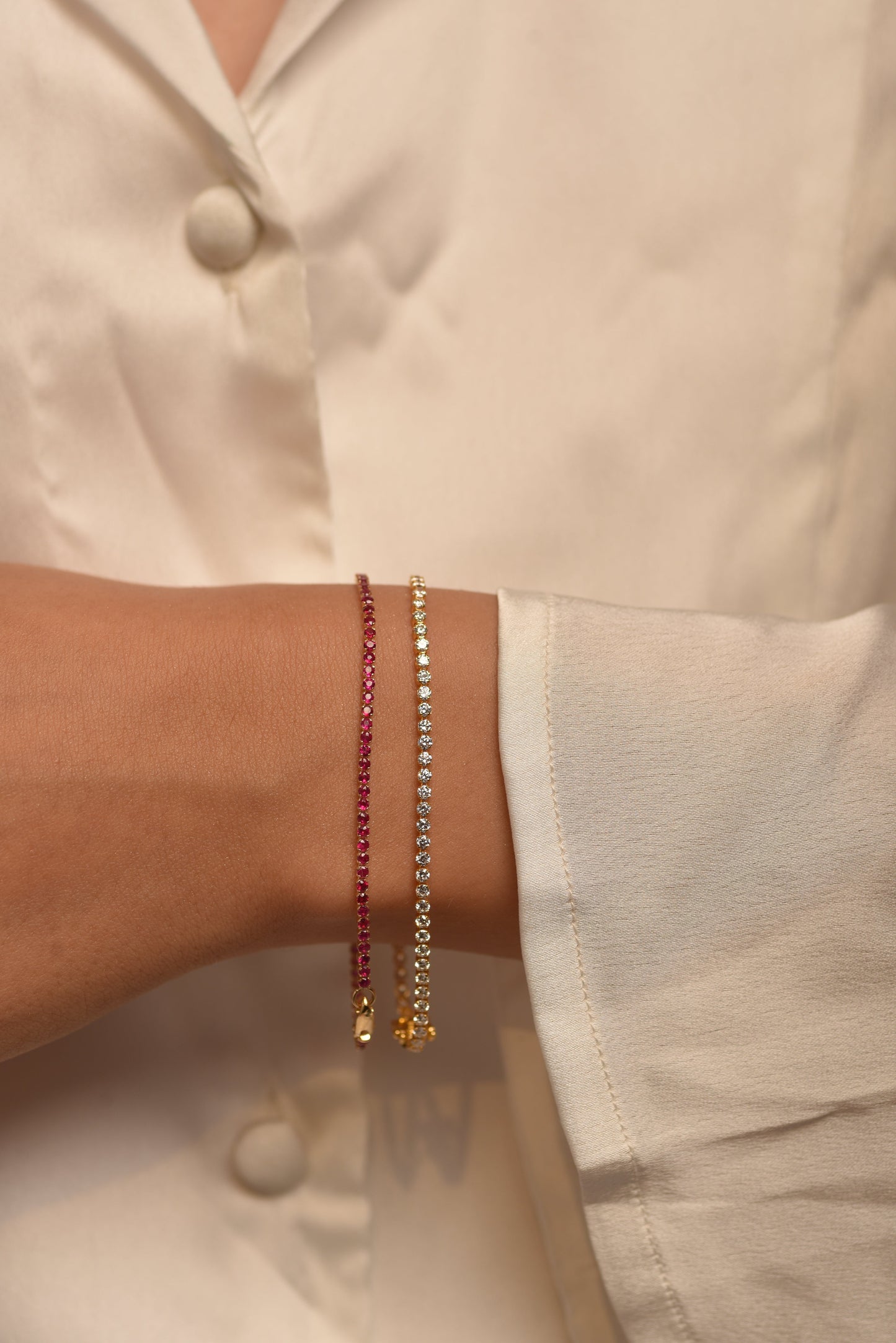 Natural Ruby Tennis Bracelet in 14K/18K Gold / July Birthstone Bracelet - Evara Jewelry LLC