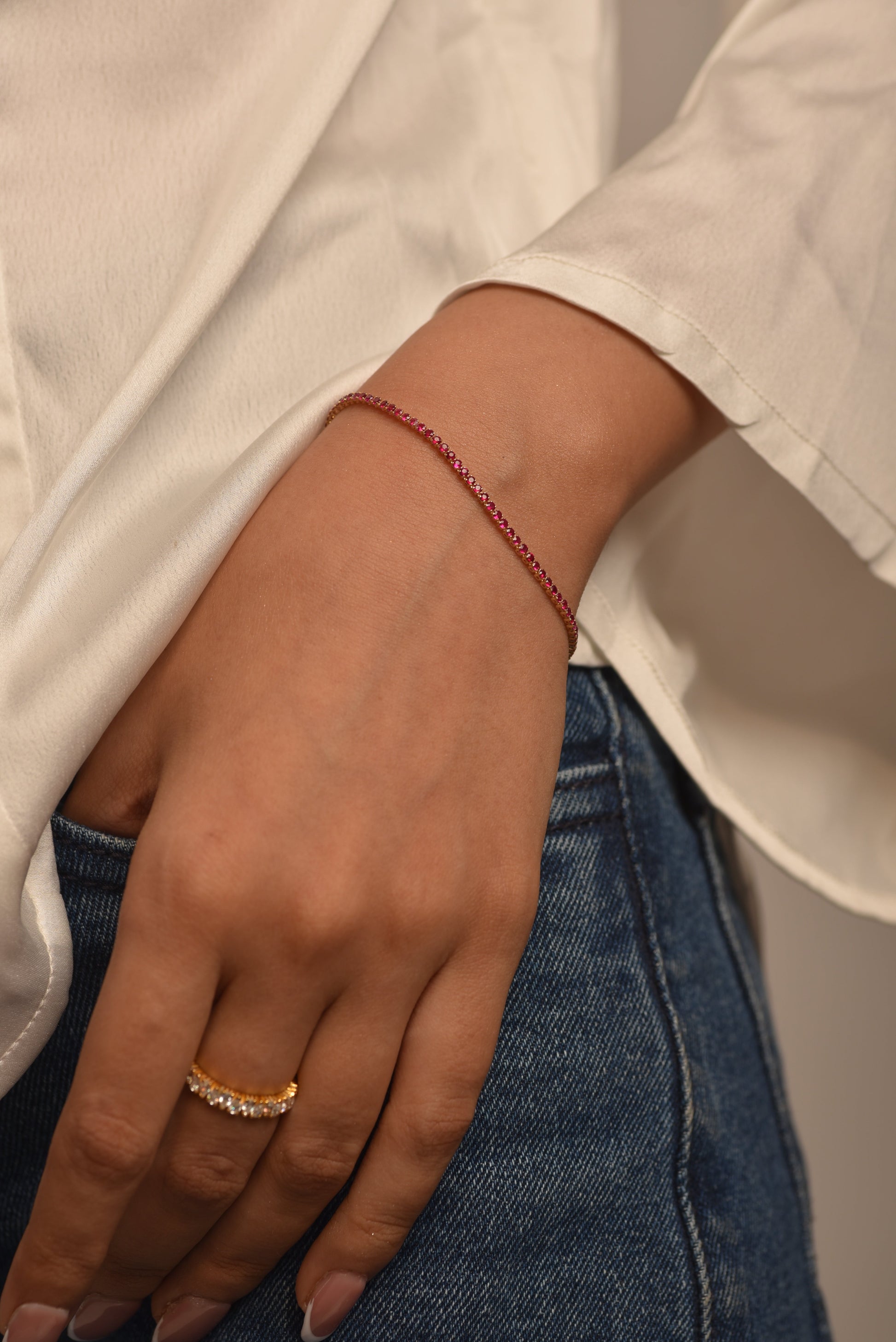 Natural Ruby Tennis Bracelet in 14K/18K Gold / July Birthstone Bracelet - Evara Jewelry LLC