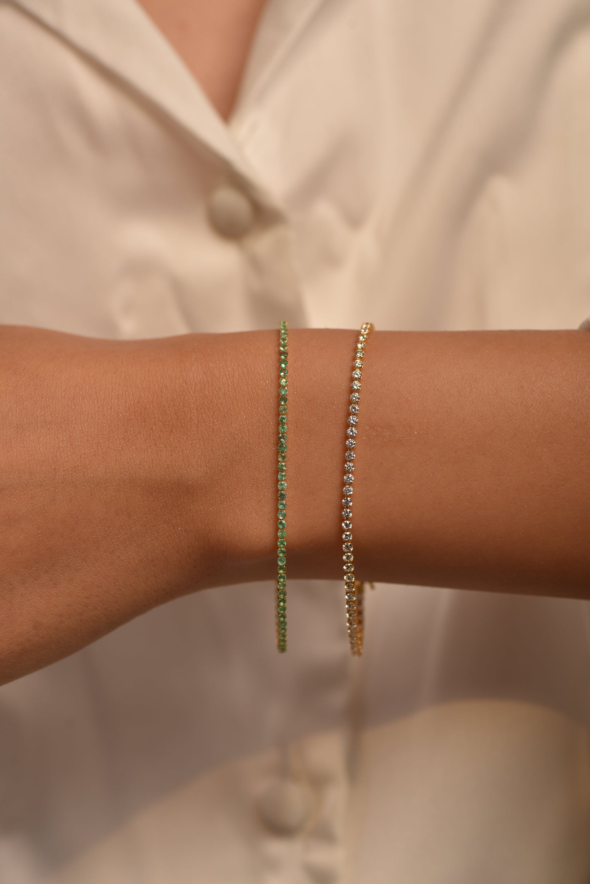 Natural Emerald Tennis Bracelet in 14K/18K Gold / May Birthstone Bracelet - Evara Jewelry LLC