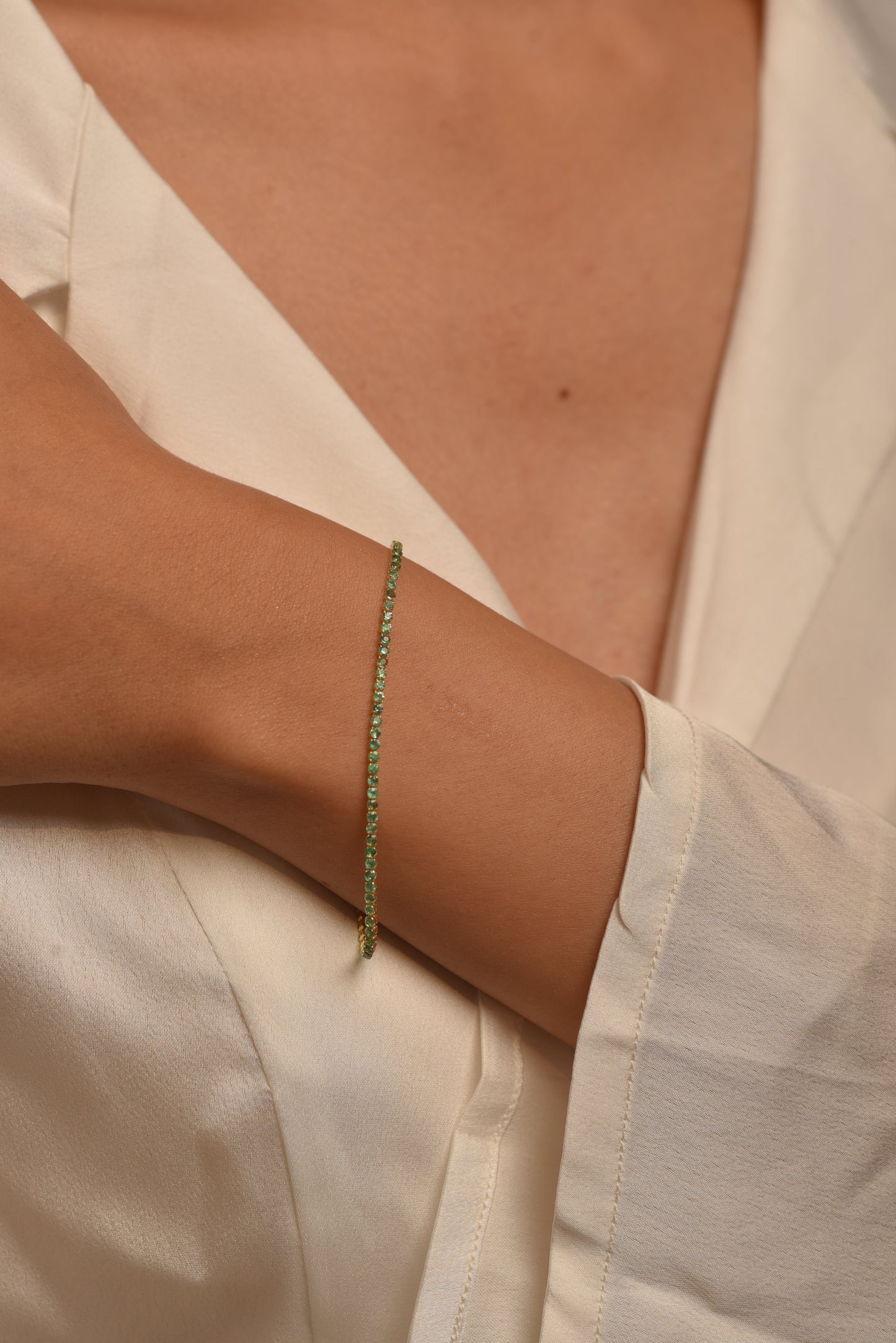 Natural Emerald Tennis Bracelet in 14K/18K Gold / May Birthstone Bracelet - Evara Jewelry LLC