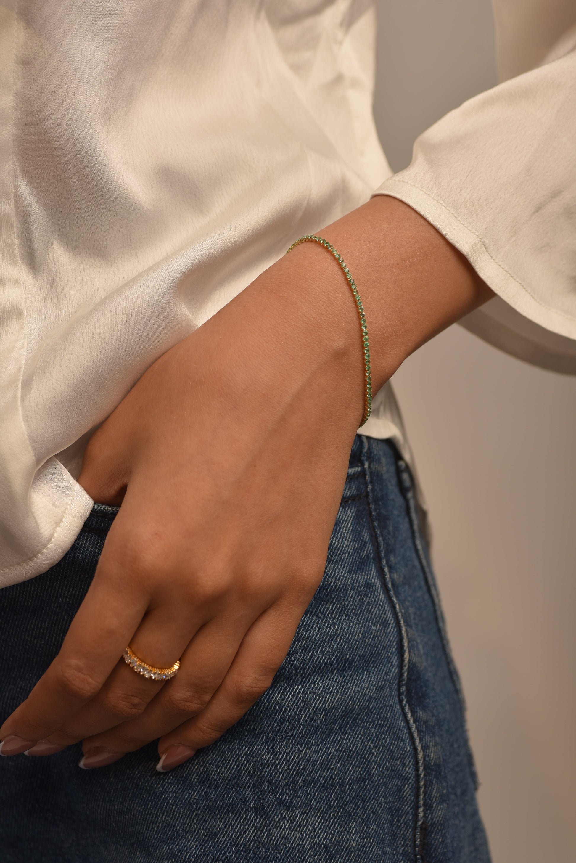 Natural Emerald Tennis Bracelet in 14K/18K Gold / May Birthstone Bracelet - Evara Jewelry LLC