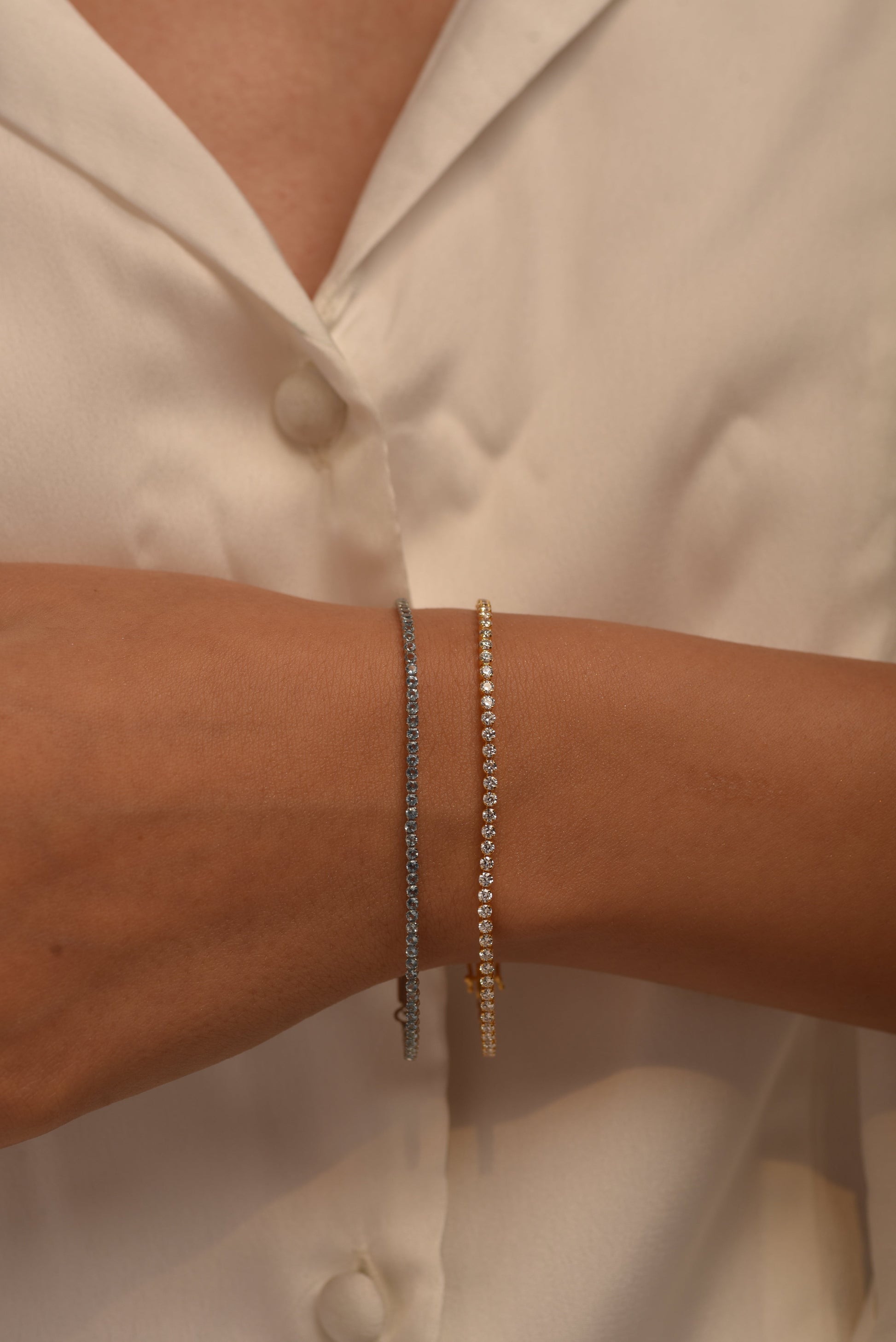 Aquamarine Tennis Bracelet in 14K/18K White Gold - Evara Jewelry LLC