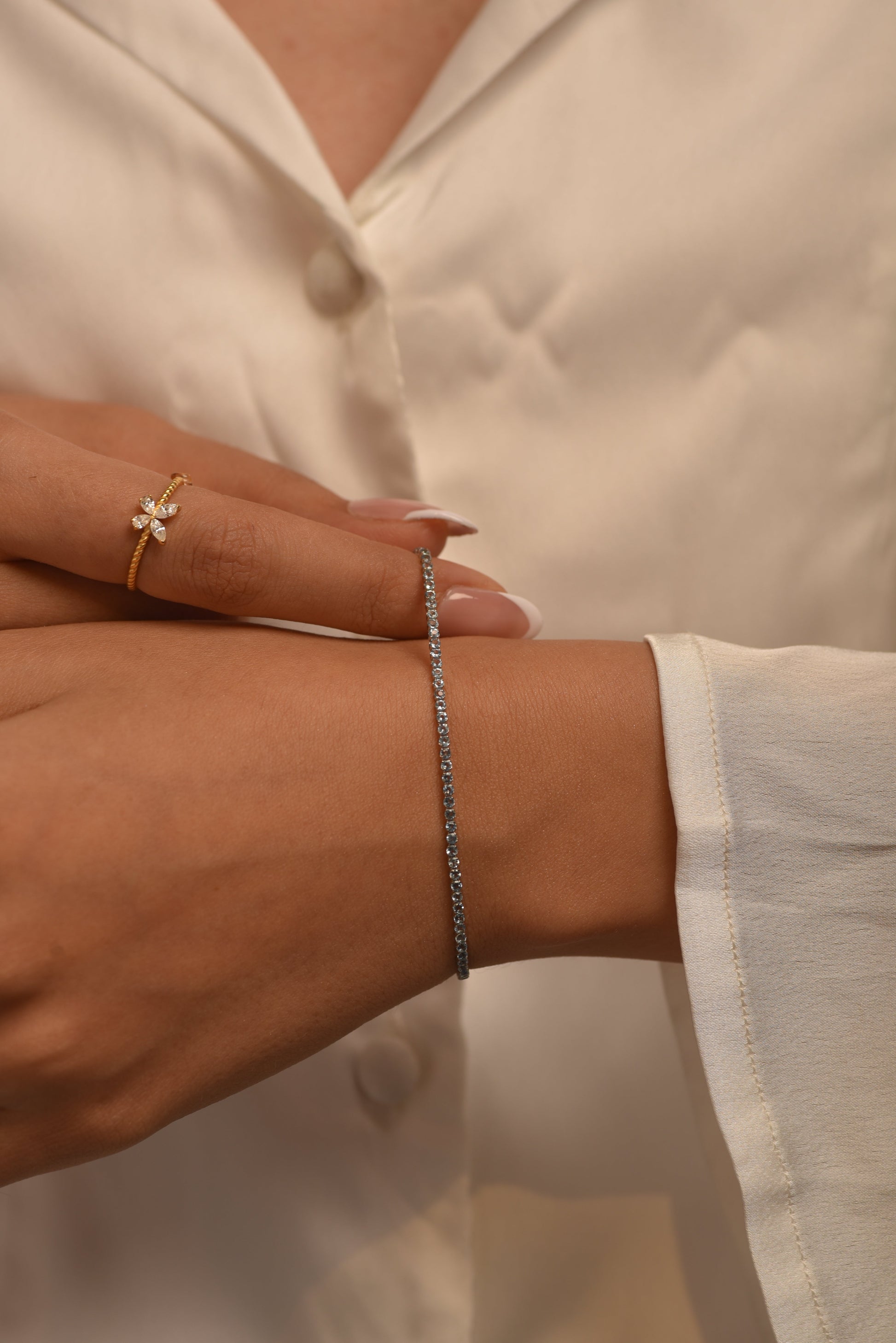 Aquamarine Tennis Bracelet in 14K/18K White Gold - Evara Jewelry LLC