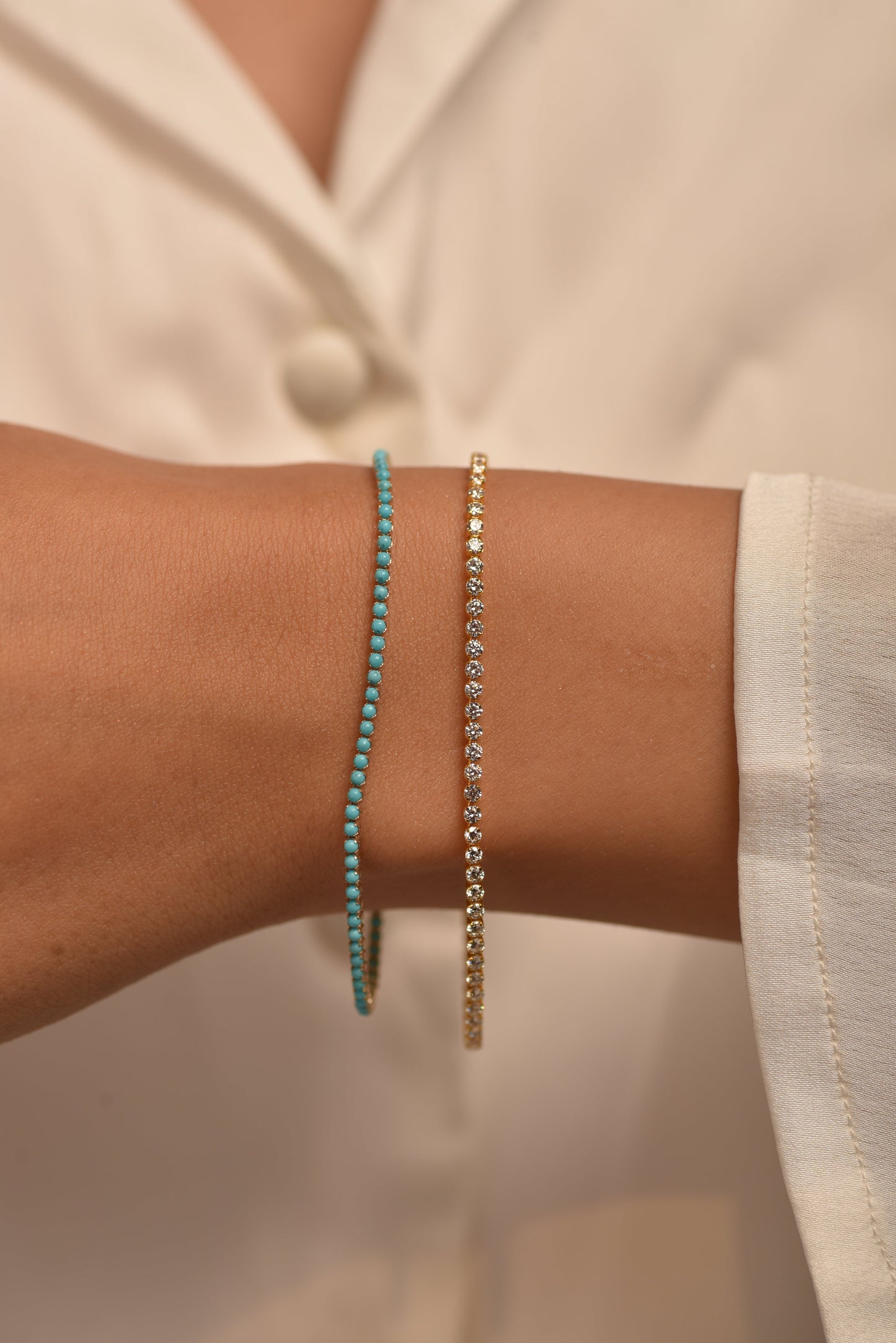 Turquoise Tennis Bracelet in 14K/18K Gold - Evara Jewelry LLC