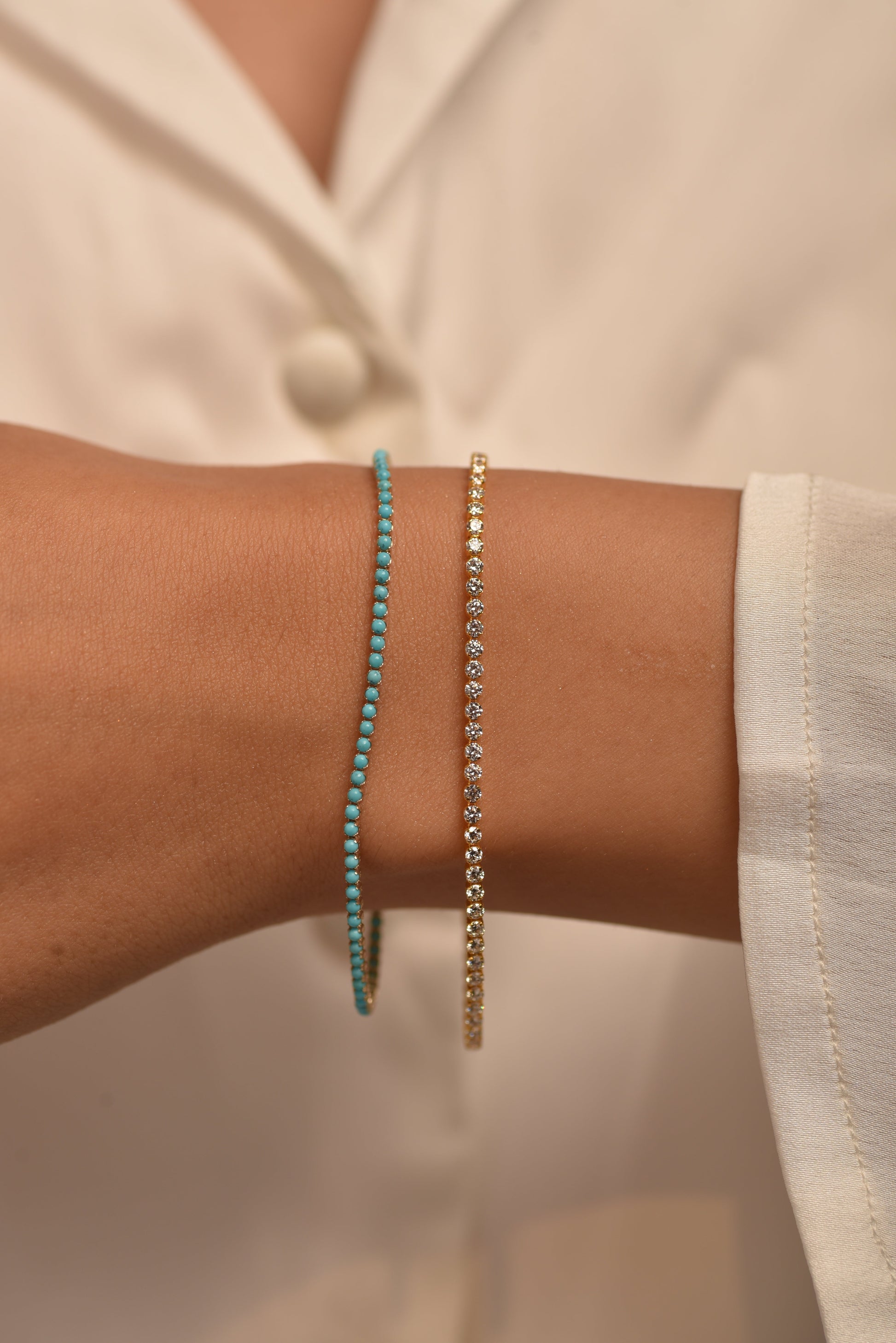 Turquoise Tennis Bracelet in 14K/18K Gold - Evara Jewelry LLC