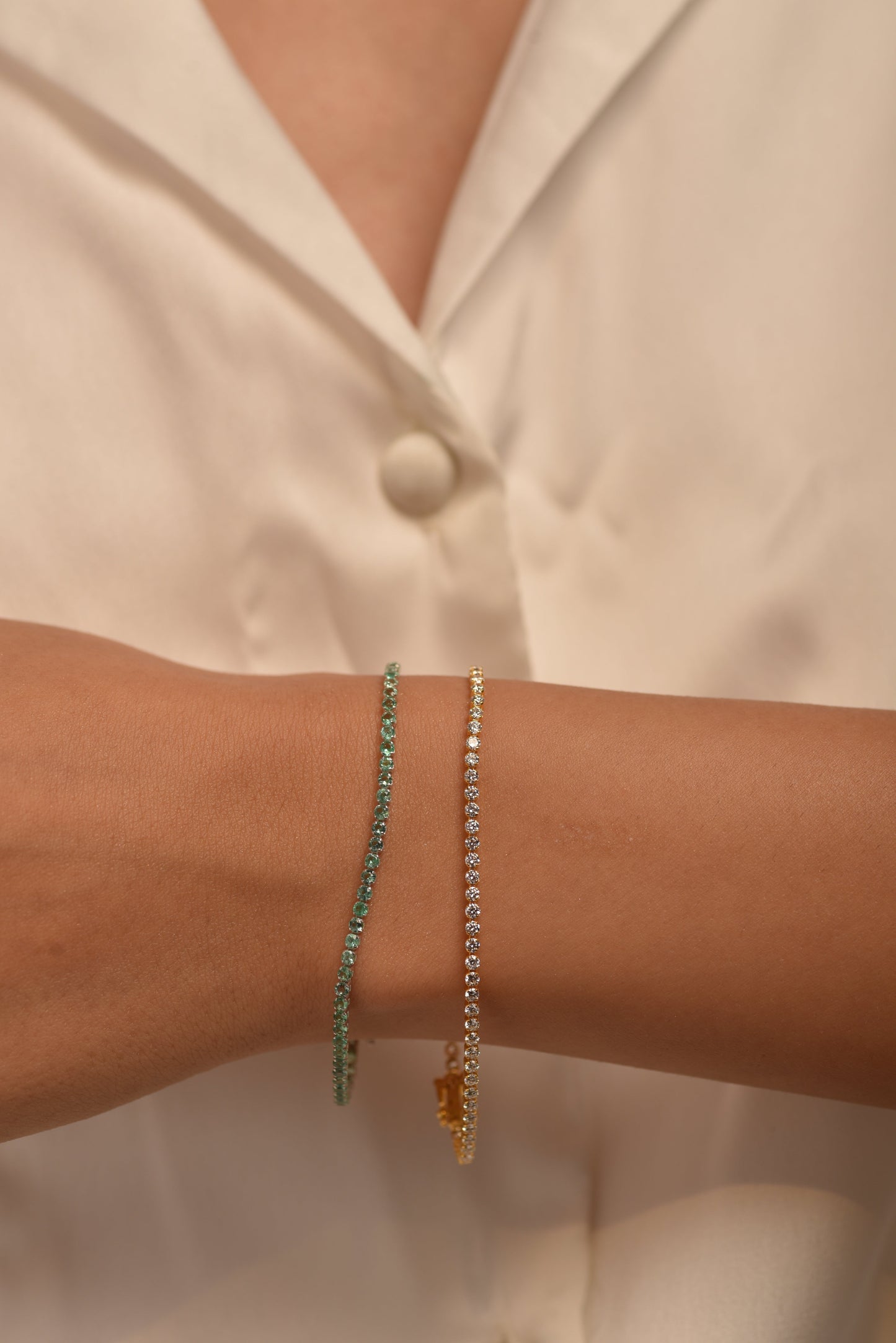 3.02 Carats Natural Emerald Tennis Bracelet in 14K/18K Yellow Gold - Evara Jewelry LLC